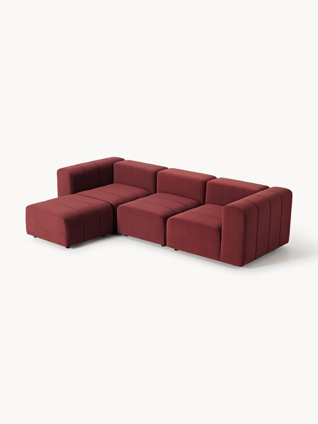 Modulares Samt-Sofa Lena (4-Sitzer) mit Hocker (links/rechts)