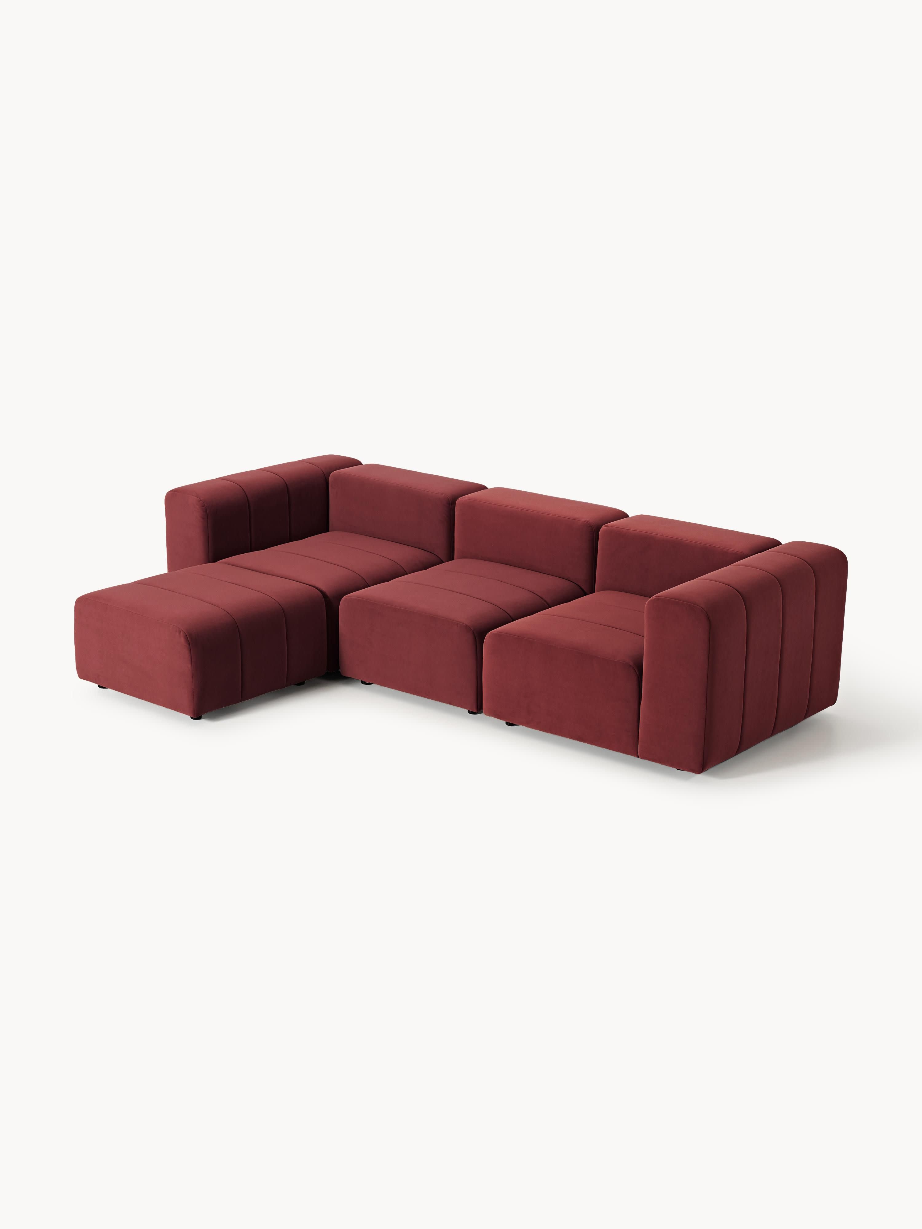 Modulares Samt-Sofa Lena (4-Sitzer) mit Hocker (links/rechts)