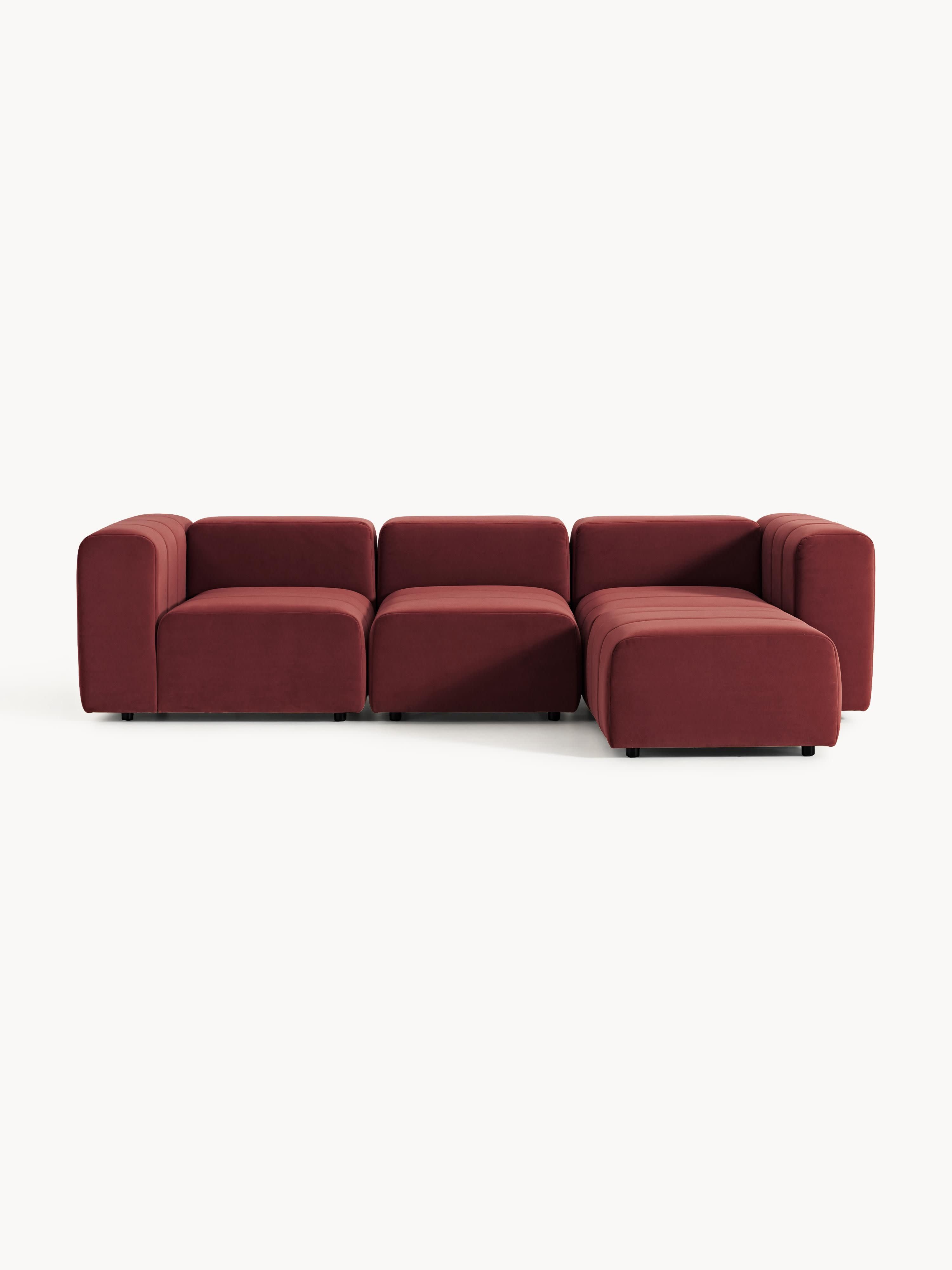 Modulares Samt-Sofa Lena (4-Sitzer) mit Hocker (links/rechts)