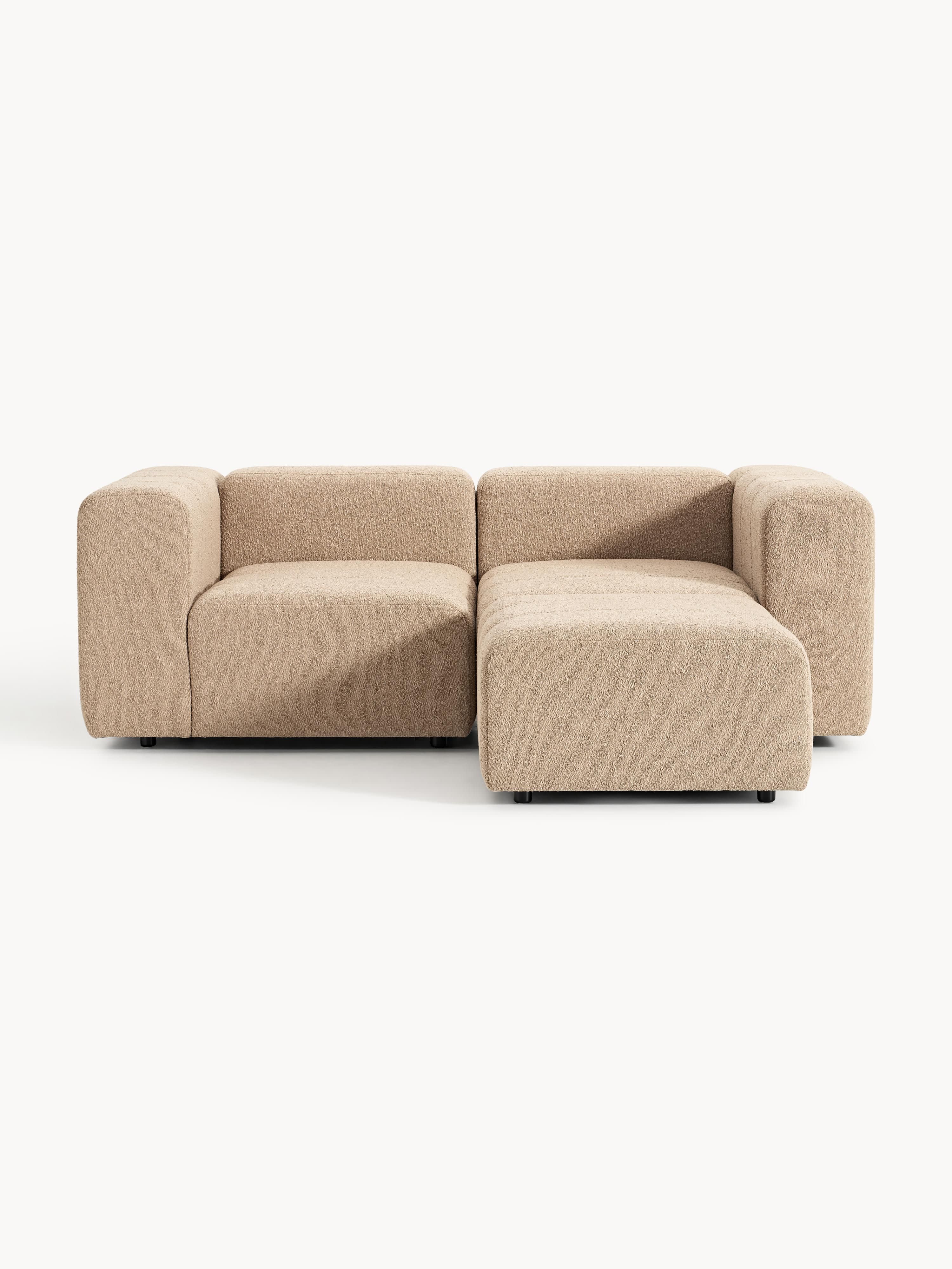 Modulares Bouclé-Sofa Lena (3-Sitzer) mit Hocker (links/rechts)