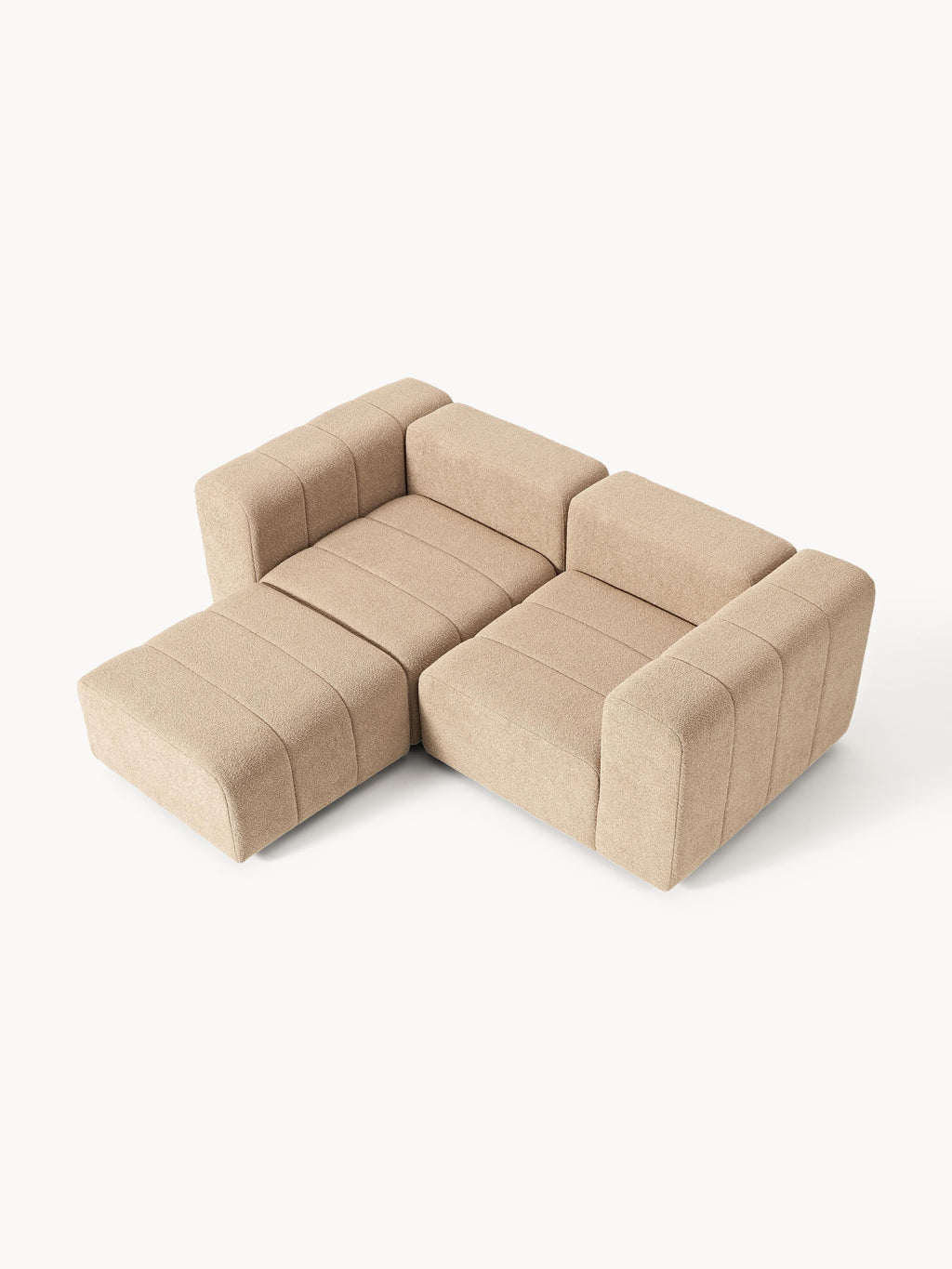 Modulares Bouclé-Sofa Lena (3-Sitzer) mit Hocker (links/rechts)