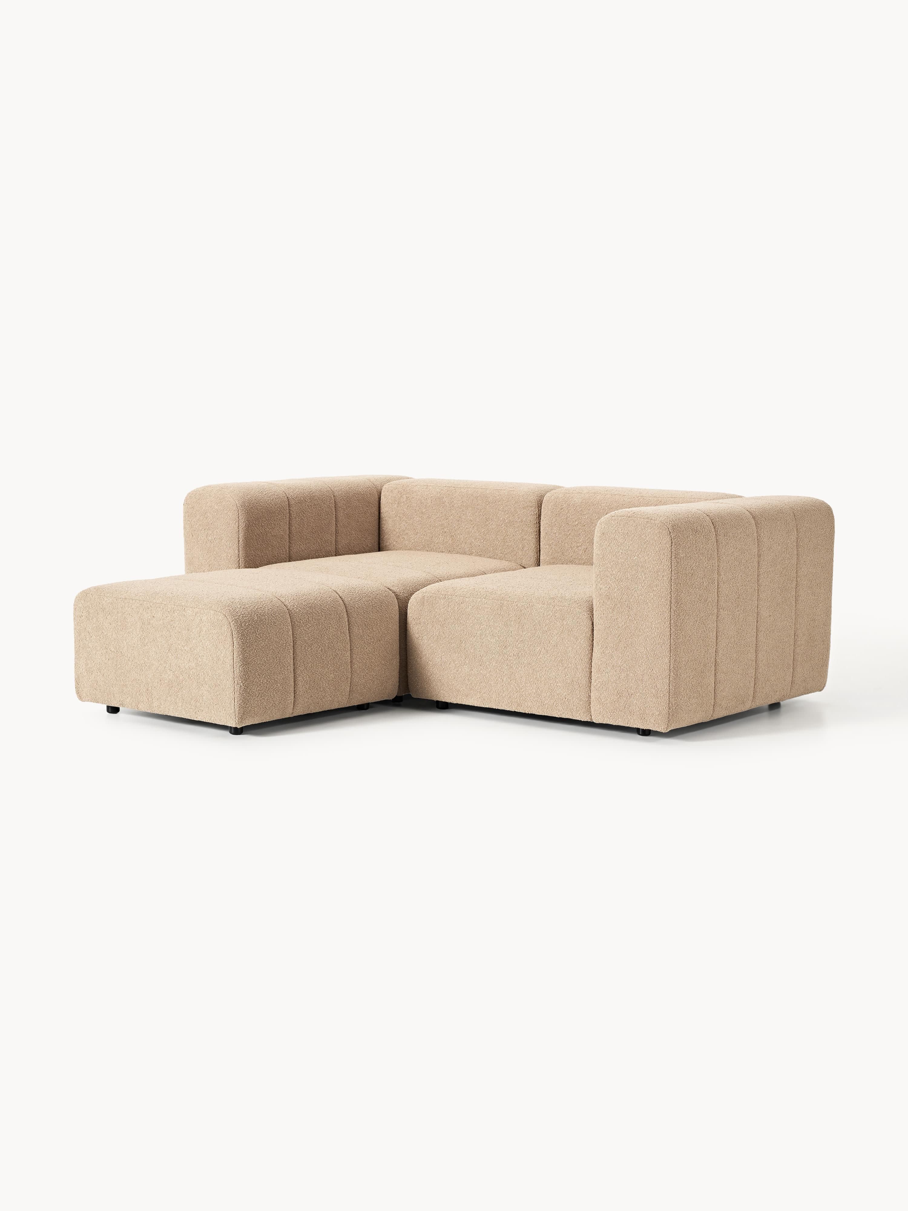 Modulares Bouclé-Sofa Lena (3-Sitzer) mit Hocker (links/rechts)