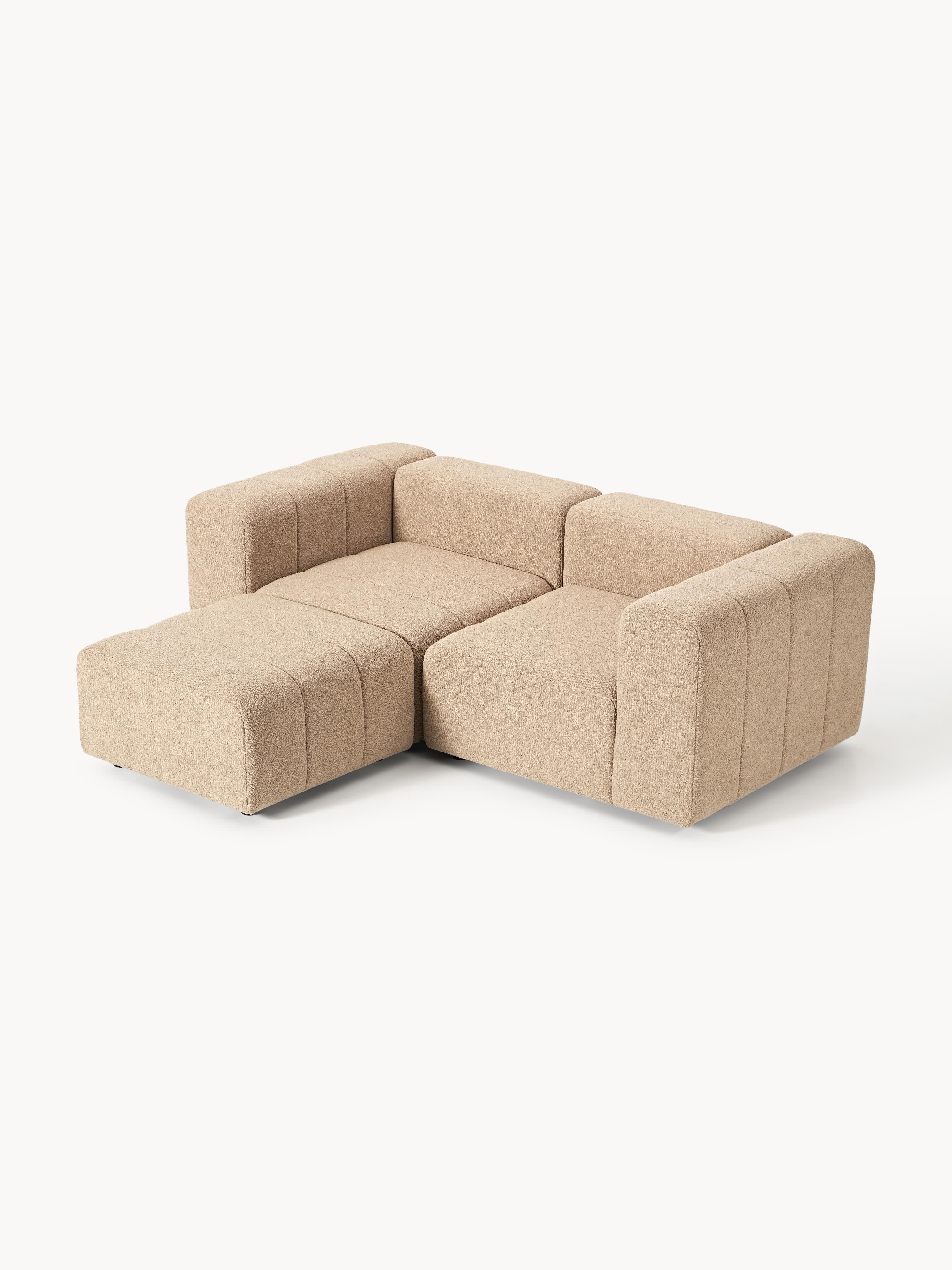 Modulares Bouclé-Sofa Lena (3-Sitzer) mit Hocker (links/rechts)