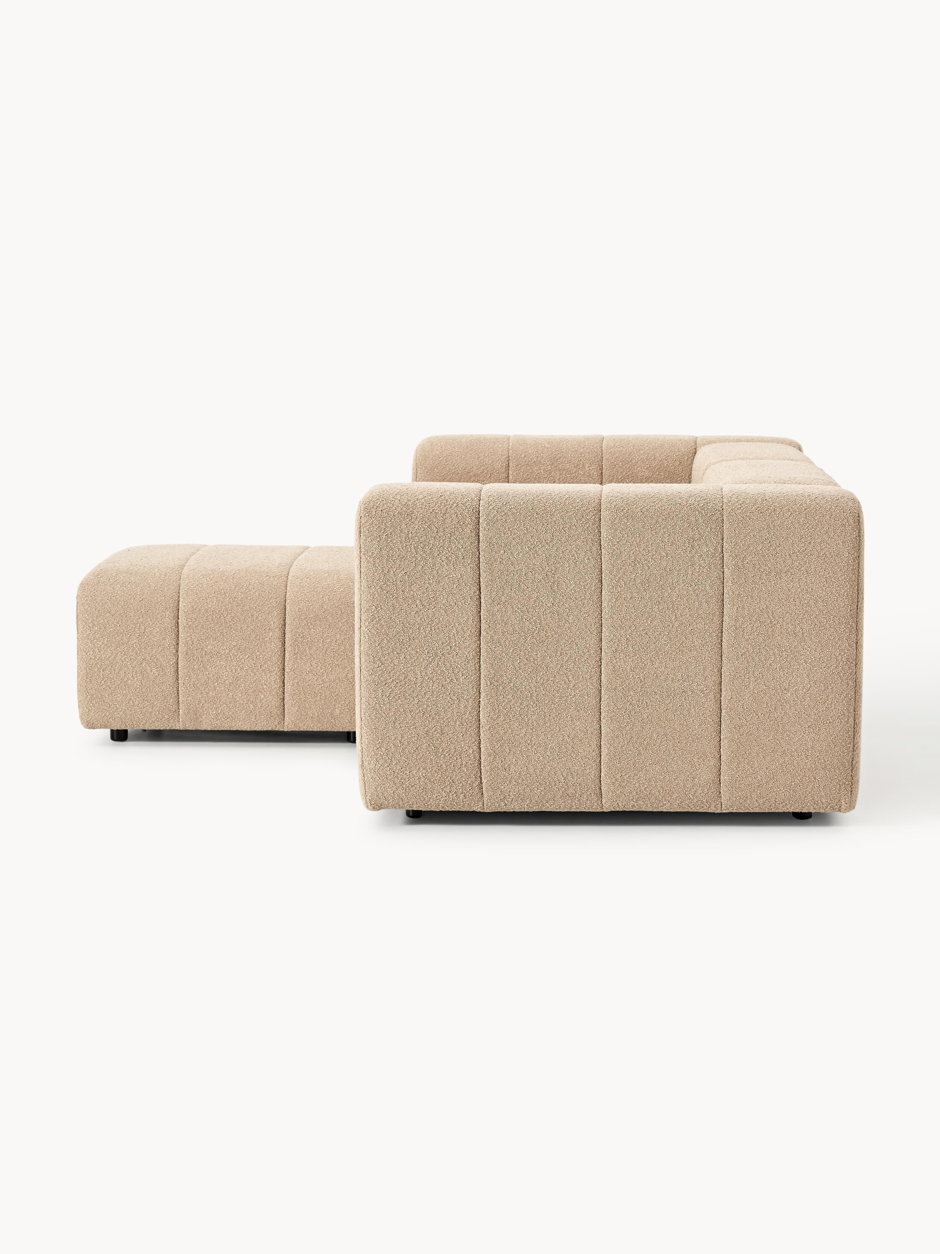 Modulares Bouclé-Sofa Lena (3-Sitzer) mit Hocker (links/rechts)