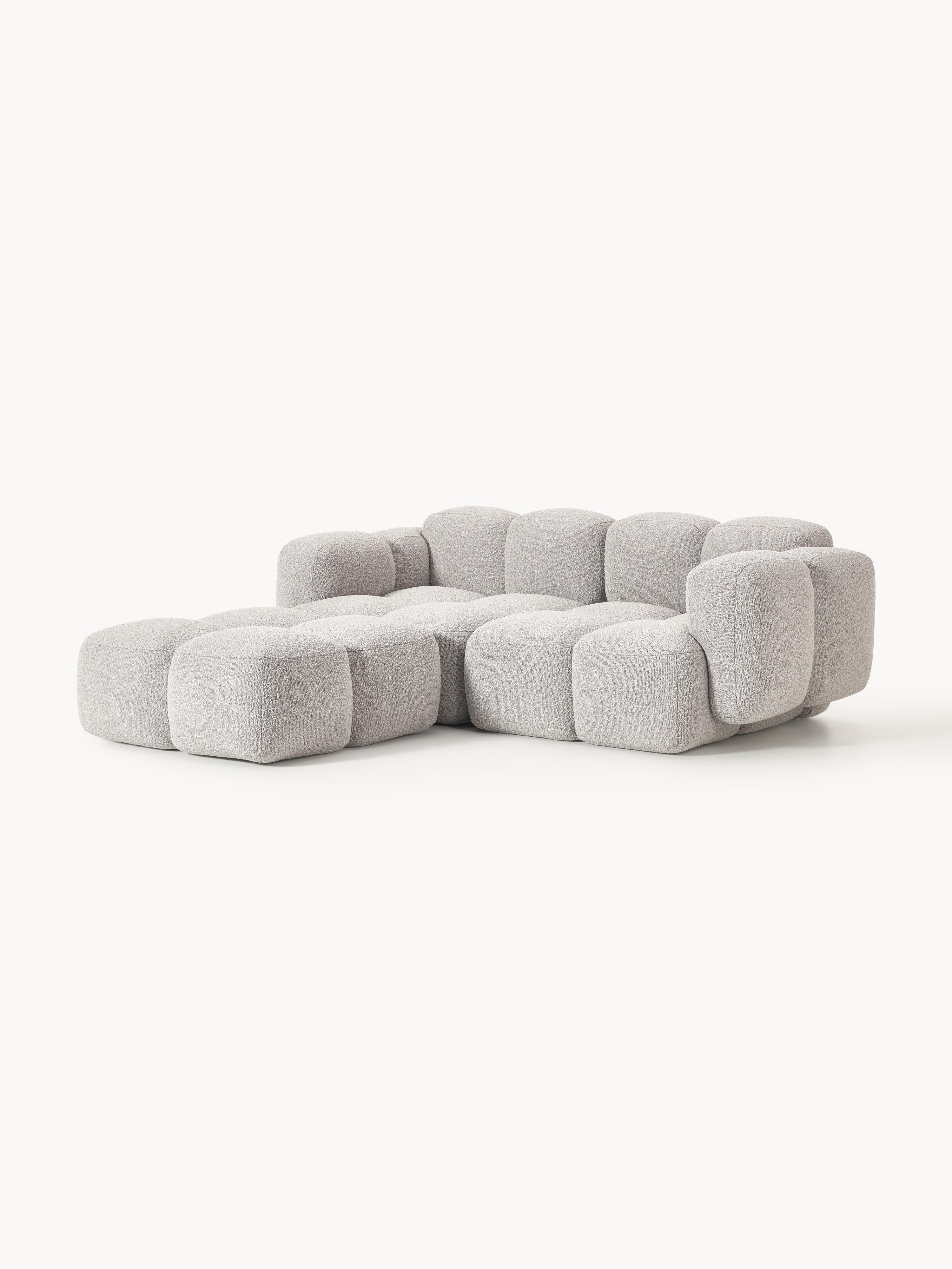 Modulares Sofa Tayla (3-Sitzer) aus Bouclé mit Hocker (links/rechts)