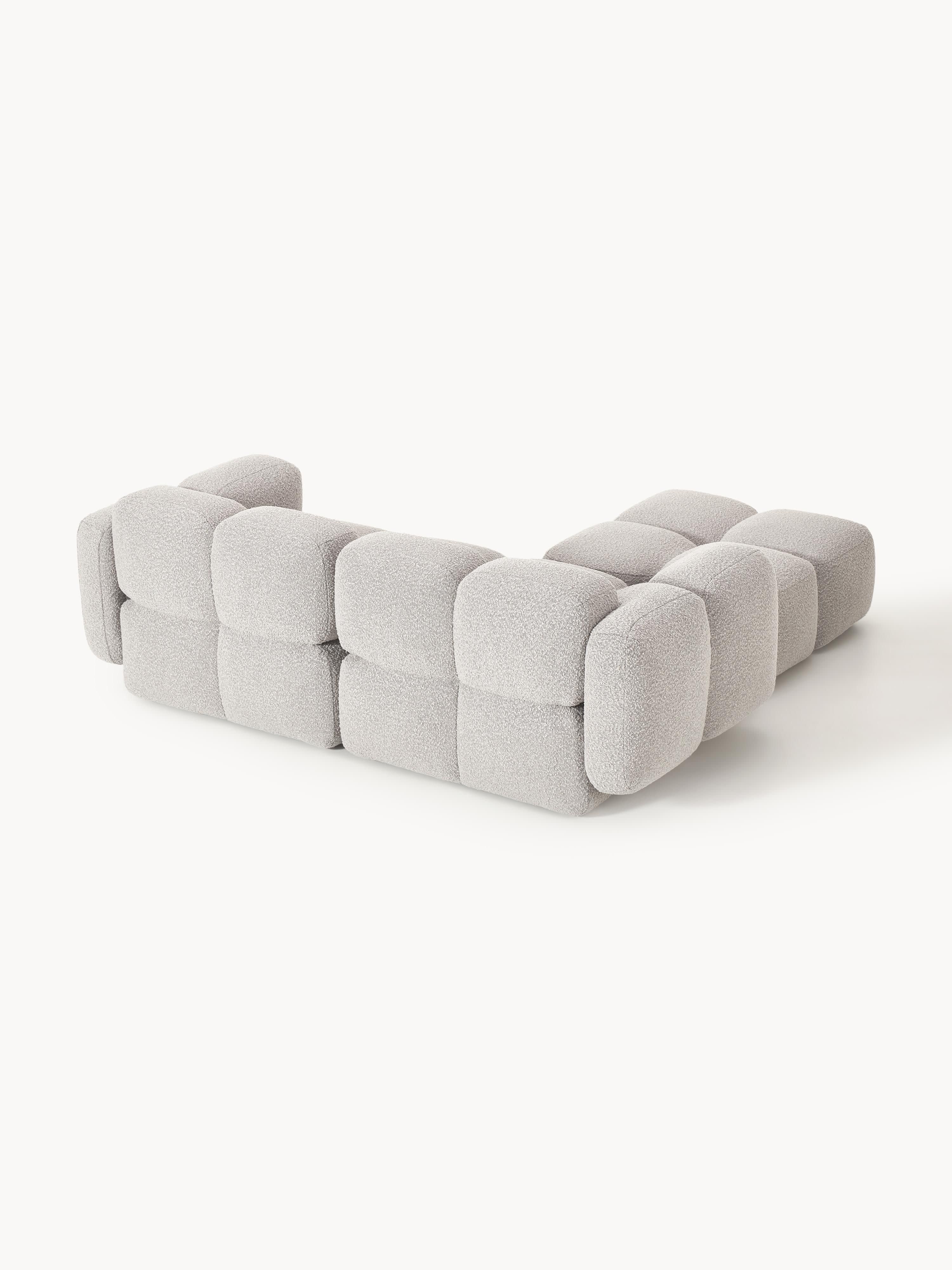 Modulares Sofa Tayla (3-Sitzer) aus Bouclé mit Hocker (links/rechts)