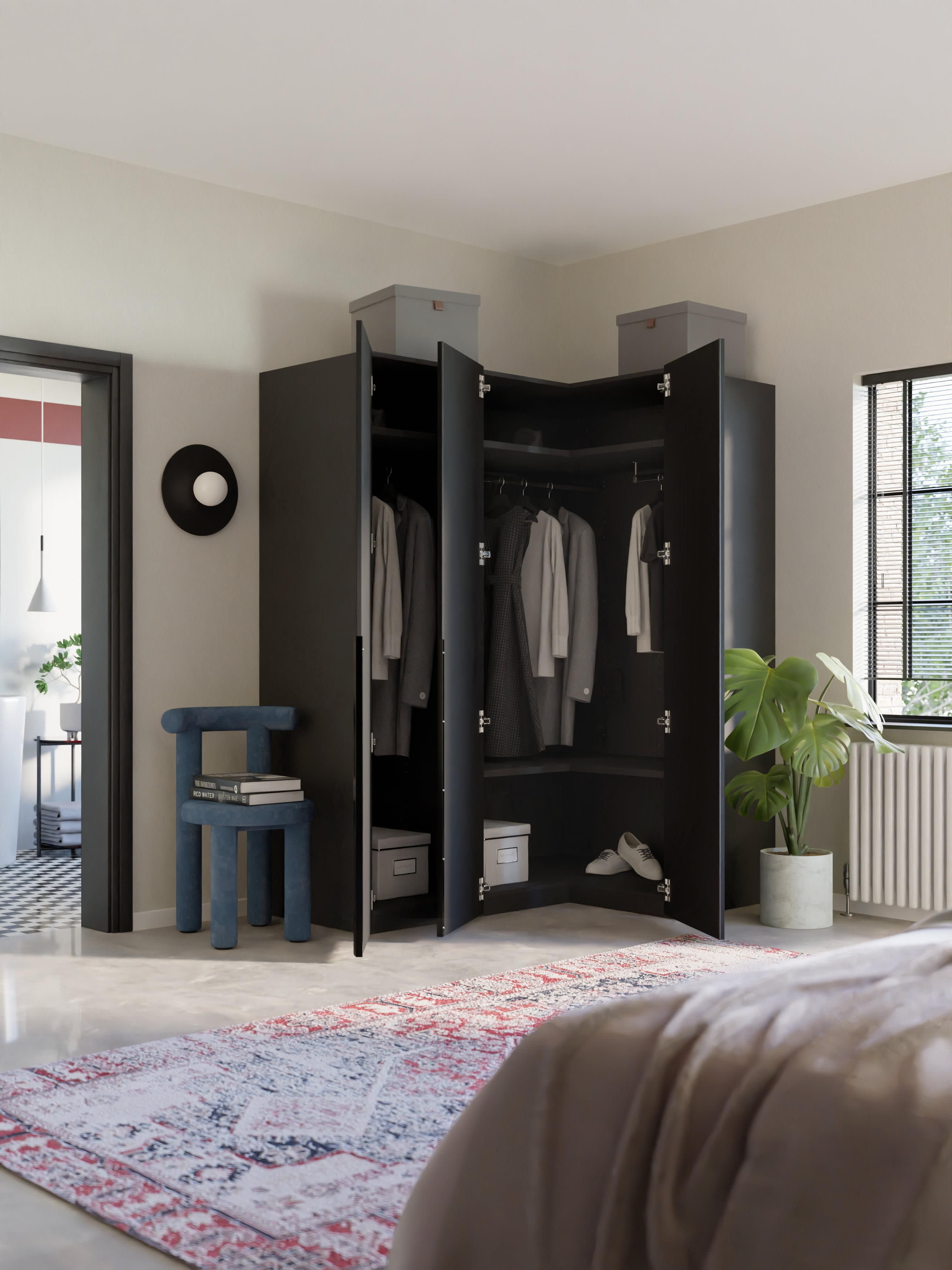 Modularer Eck-Kleiderschrank Leon, 165 cm Breite, in verschiedenen Größen
