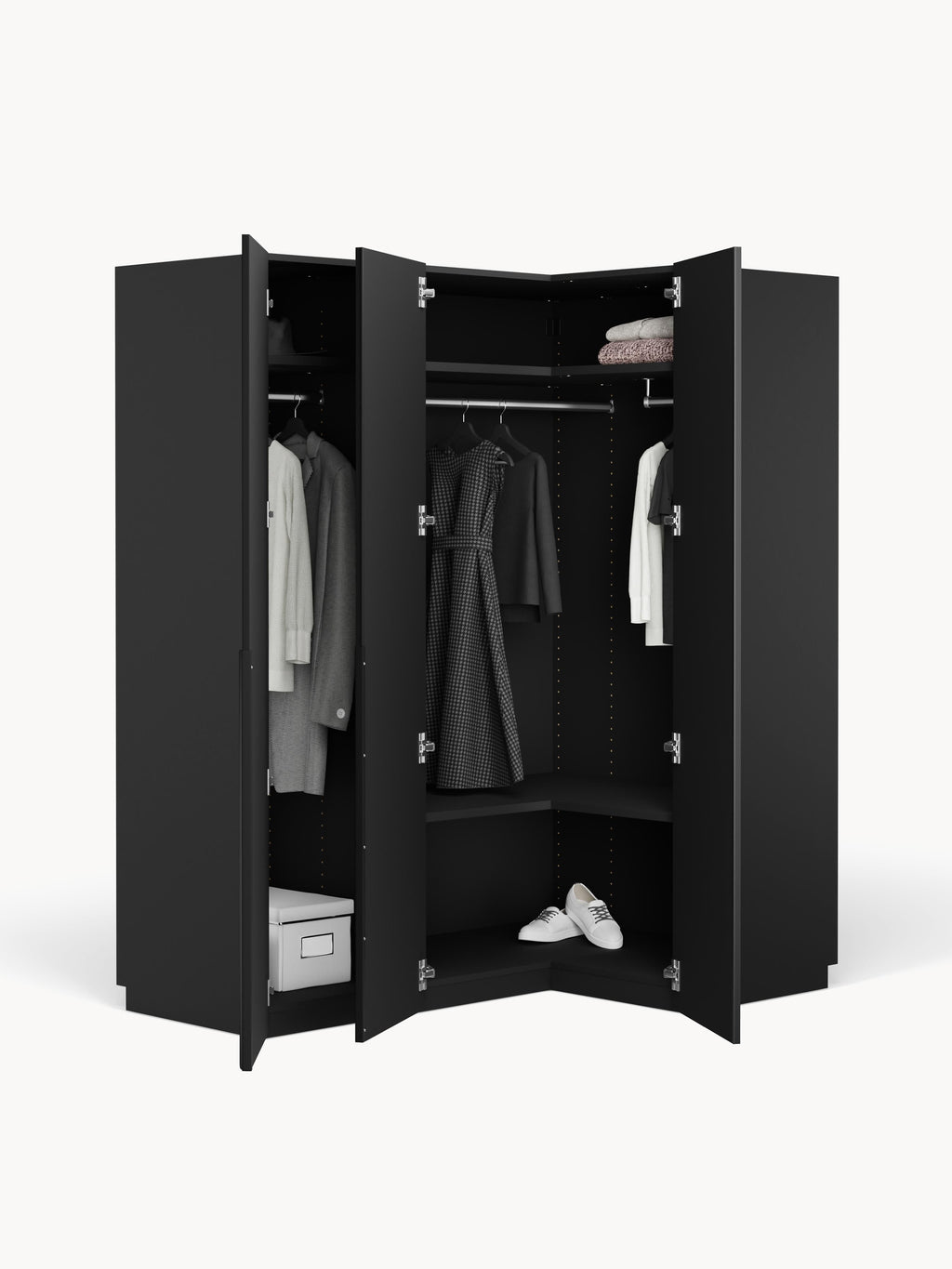 Modularer Eck-Kleiderschrank Leon, 165 cm Breite, in verschiedenen Größen