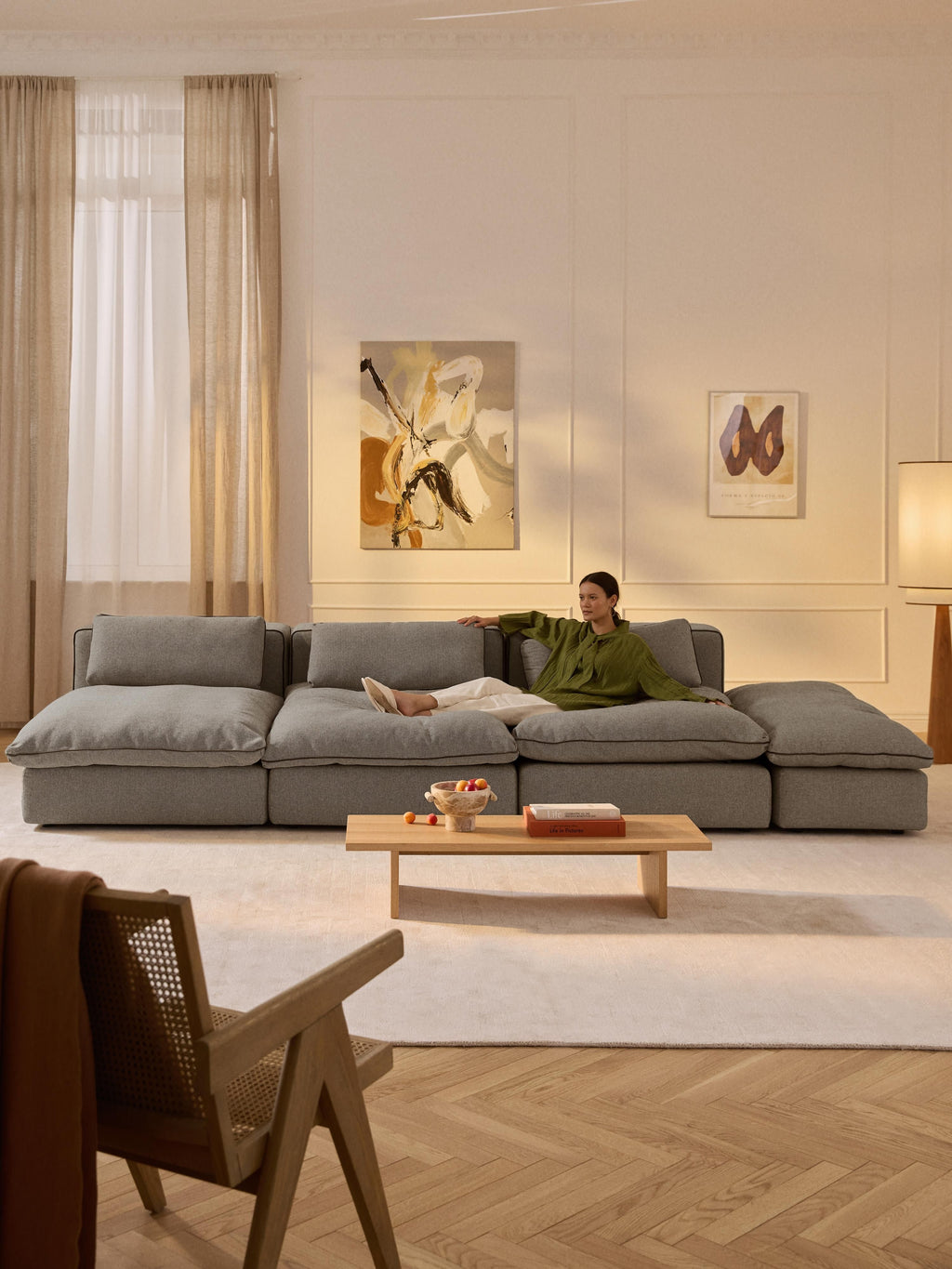 Modulares XL-Sofa Felix (3-Sitzer) mit Hocker