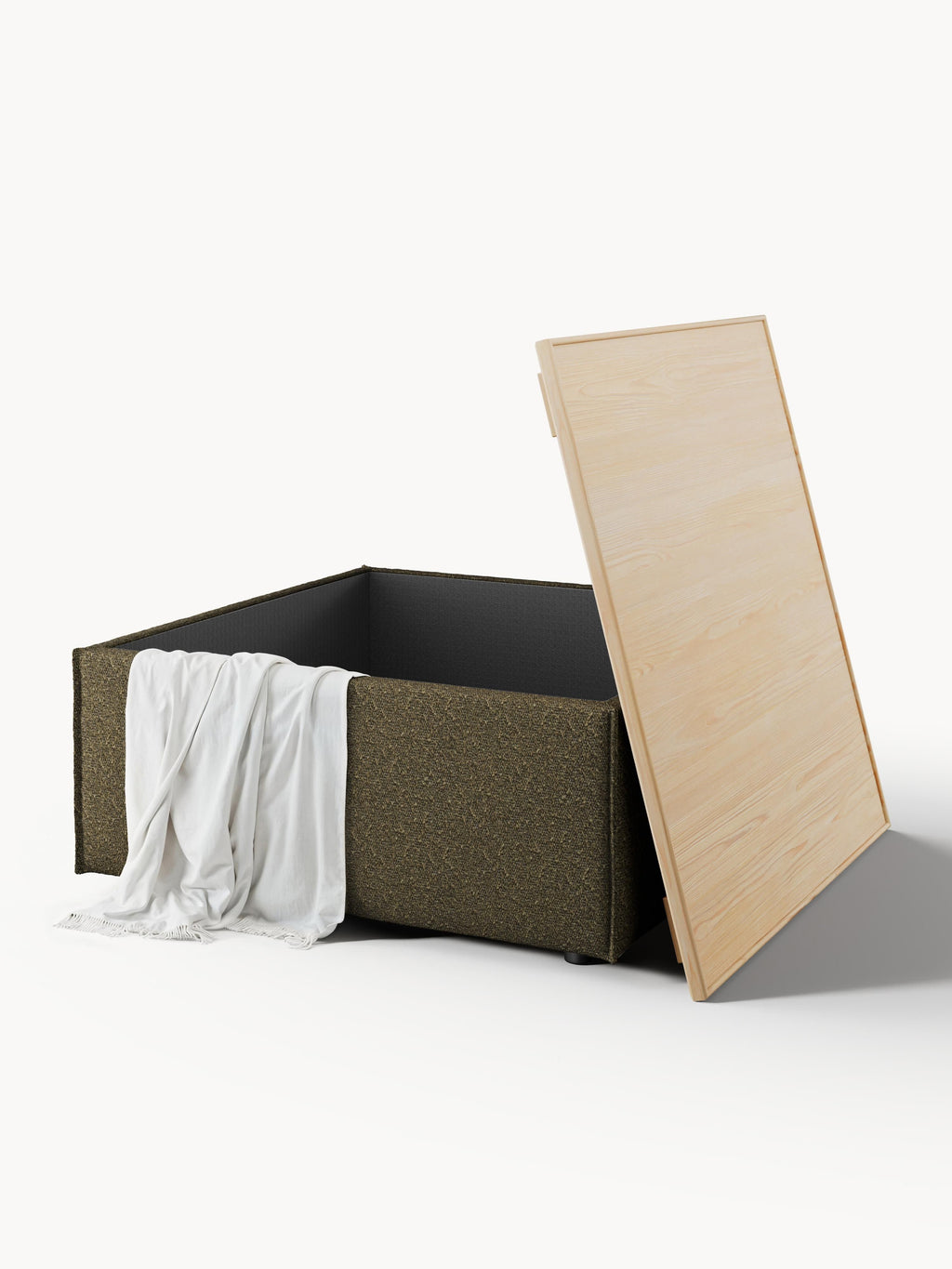 Sofa-Hocker Lennon aus Bouclé mit Stauraum