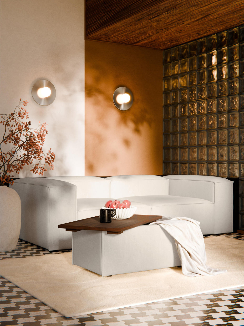 Sofa-Hocker Lennon aus Leinen-Mix mit Stauraum