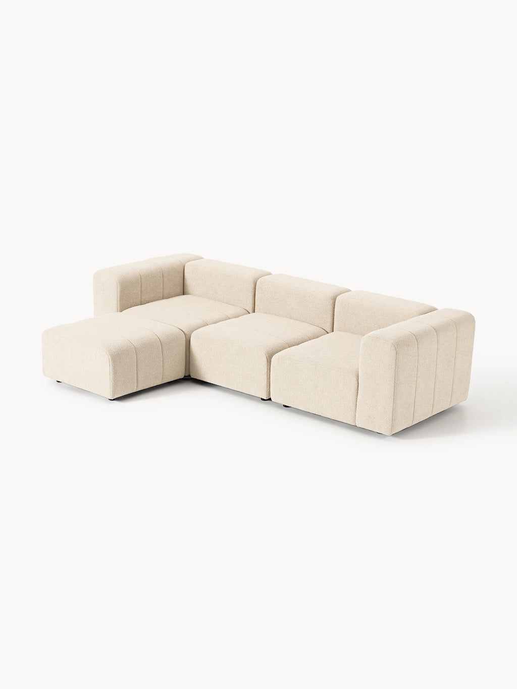 Modulares Bouclé-Sofa Lena (4-Sitzer) mit Hocker (links/rechts)