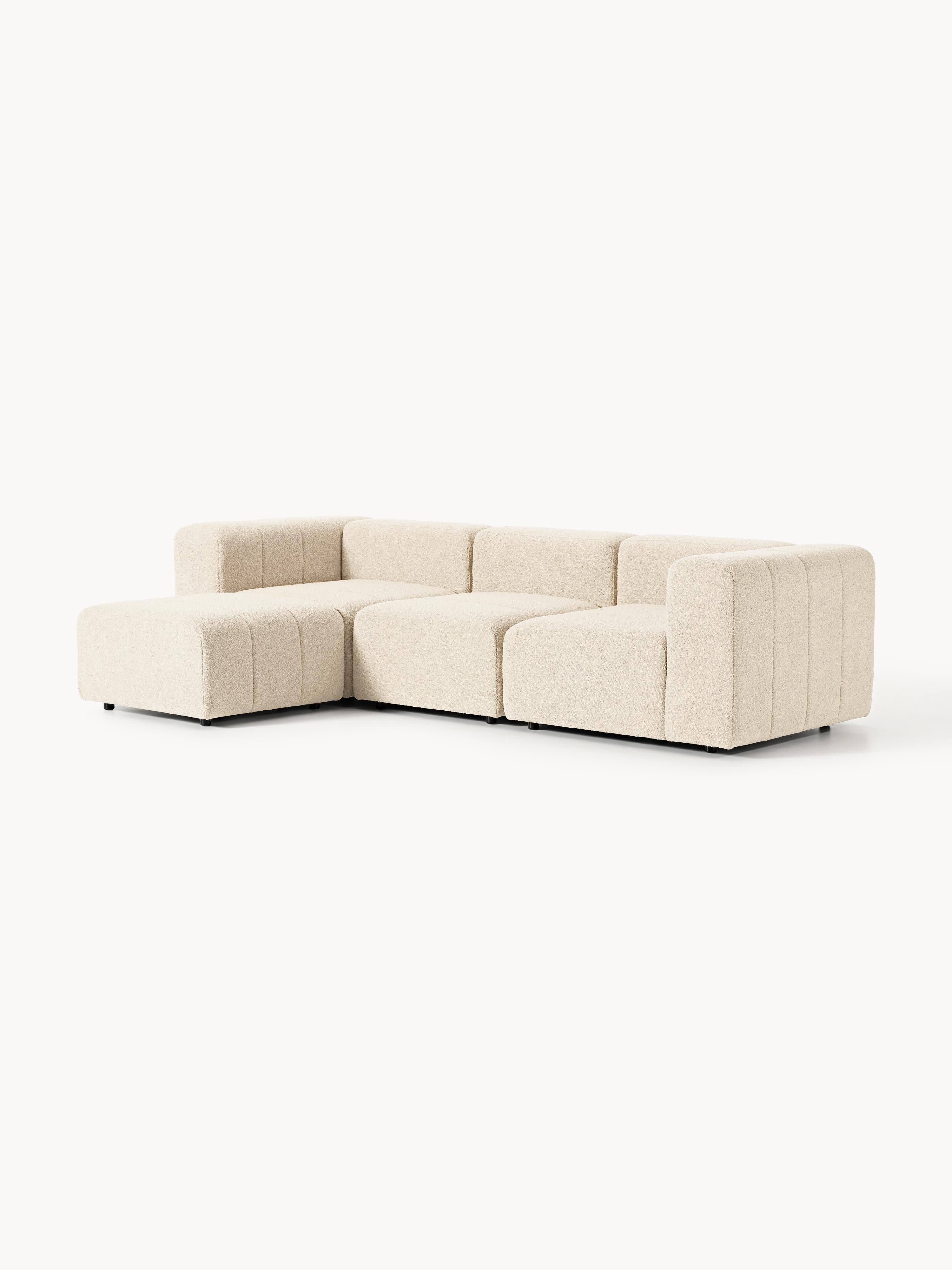 Modulares Bouclé-Sofa Lena (4-Sitzer) mit Hocker (links/rechts)