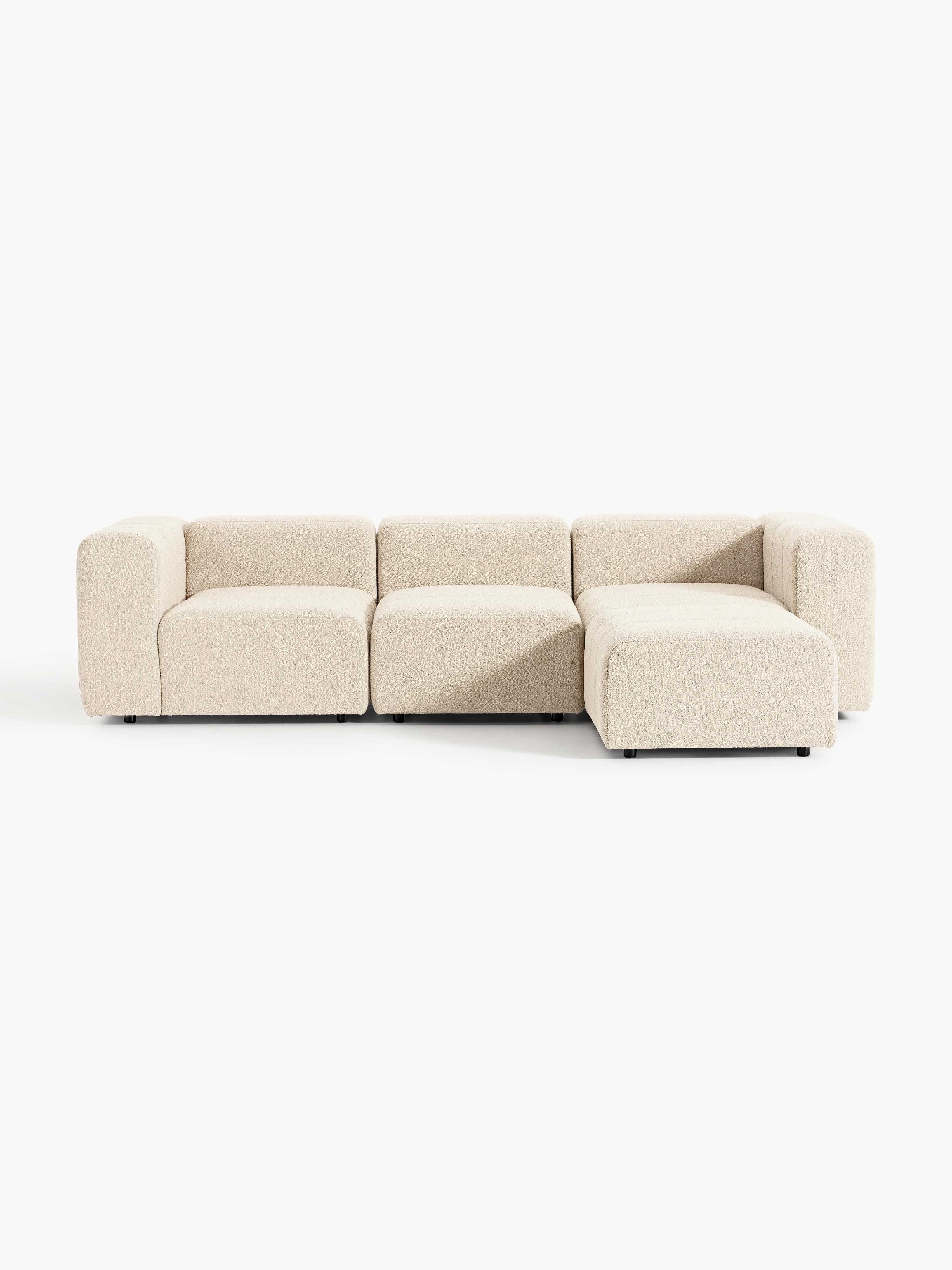 Modulares Bouclé-Sofa Lena (4-Sitzer) mit Hocker (links/rechts)