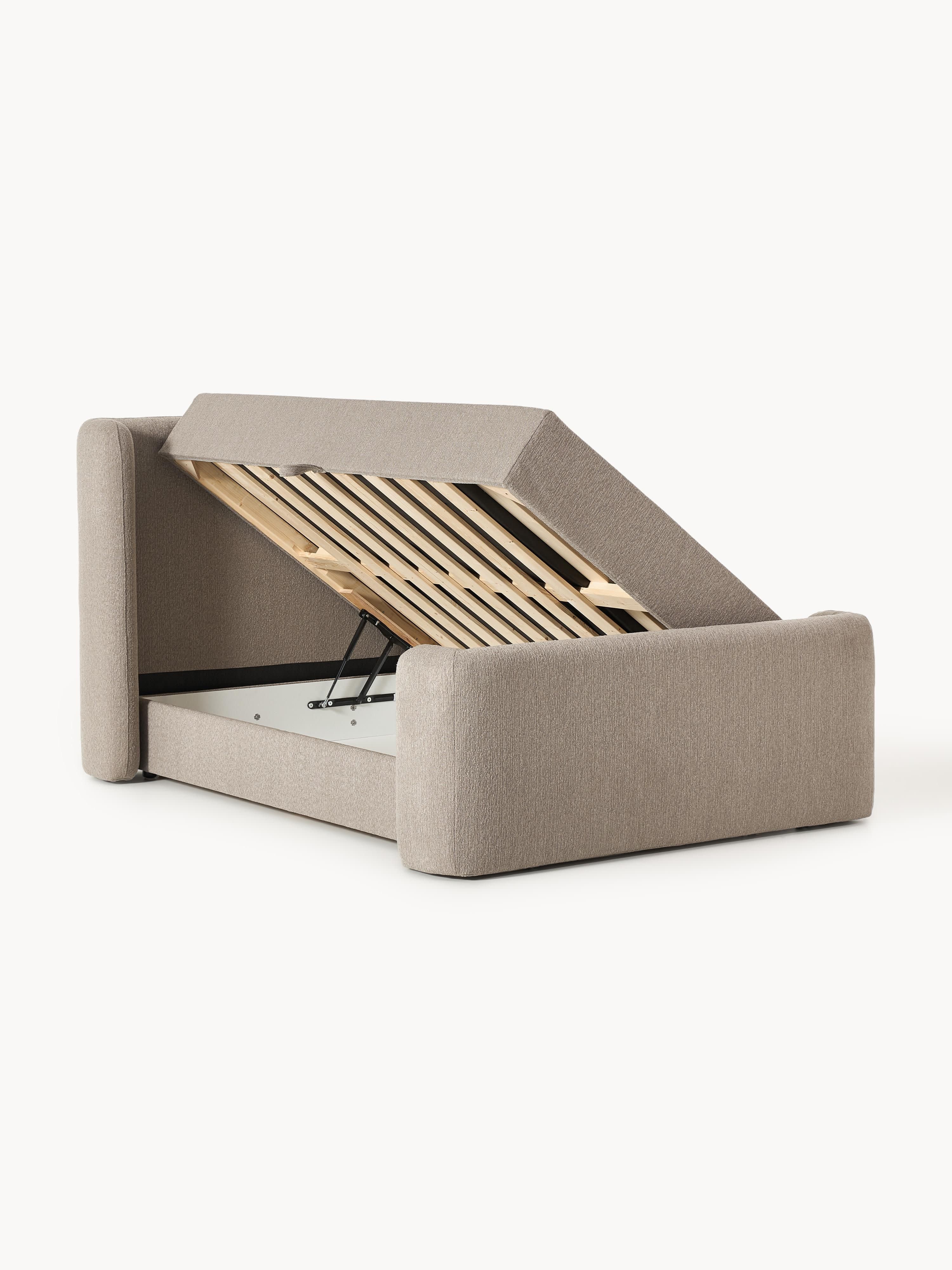 Bouclé-Boxspringbett Perla mit Stauraum