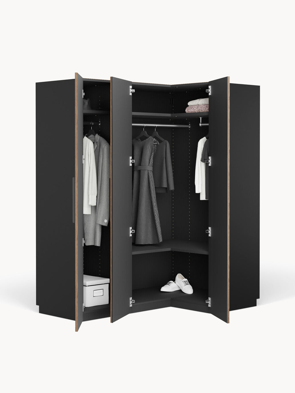 Modularer Eck-Kleiderschrank Simone, 165 cm Breite, in verschiedenen Größen