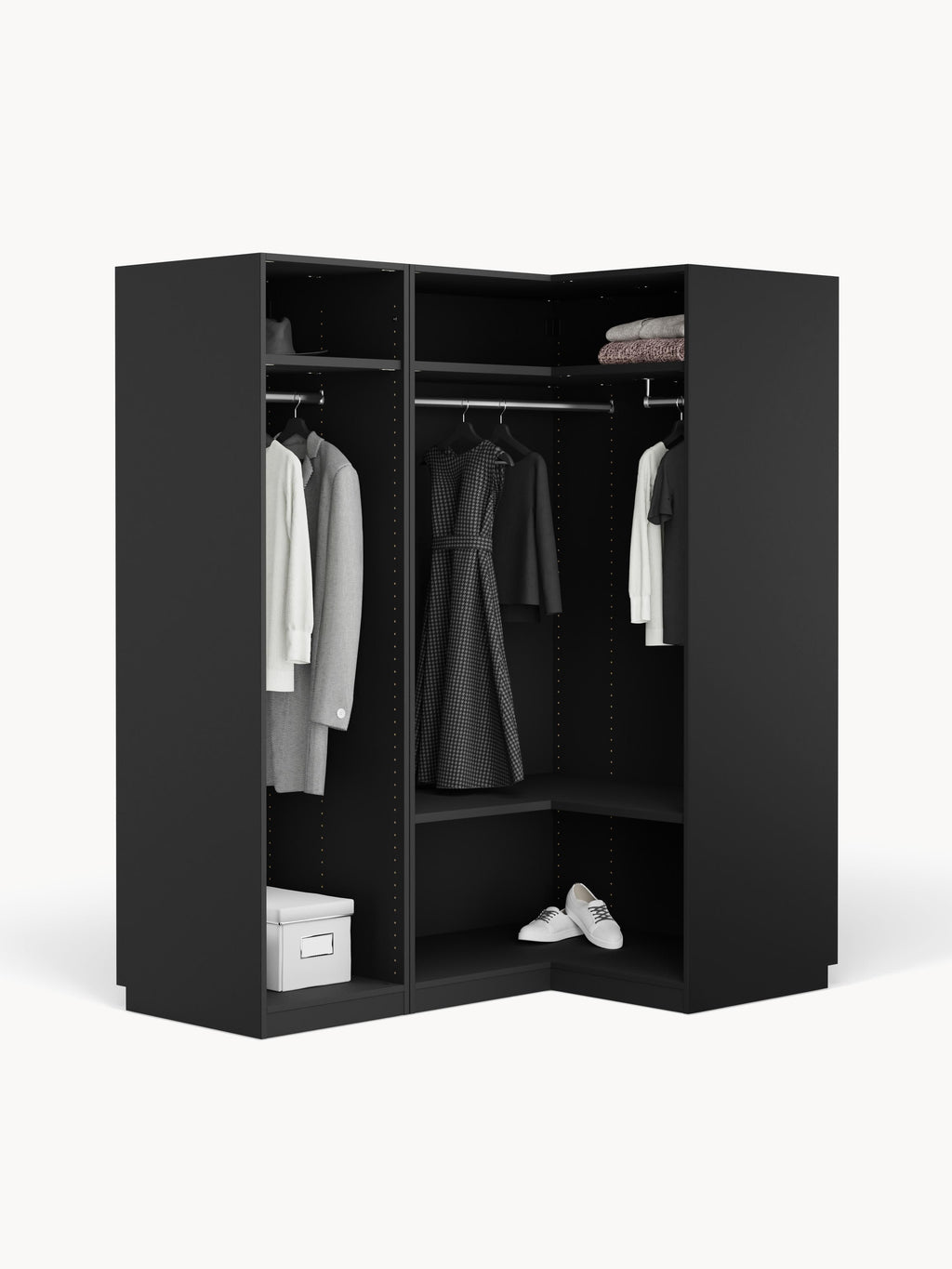 Modularer Eck-Kleiderschrank Simone, 165 cm Breite, in verschiedenen Größen