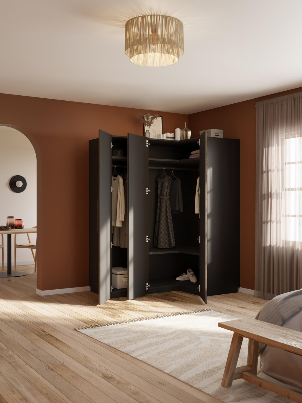 Modularer Eck-Kleiderschrank Simone, 165 cm Breite, in verschiedenen Größen