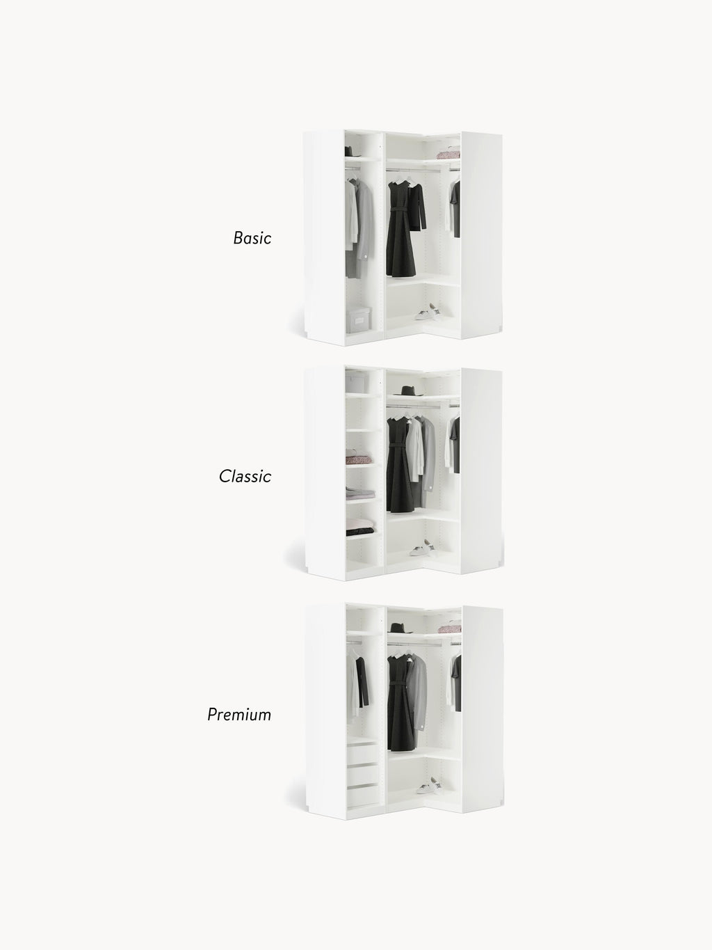 Modularer Eck-Kleiderschrank Leon, 115 cm Breite, in verschiedenen Größen