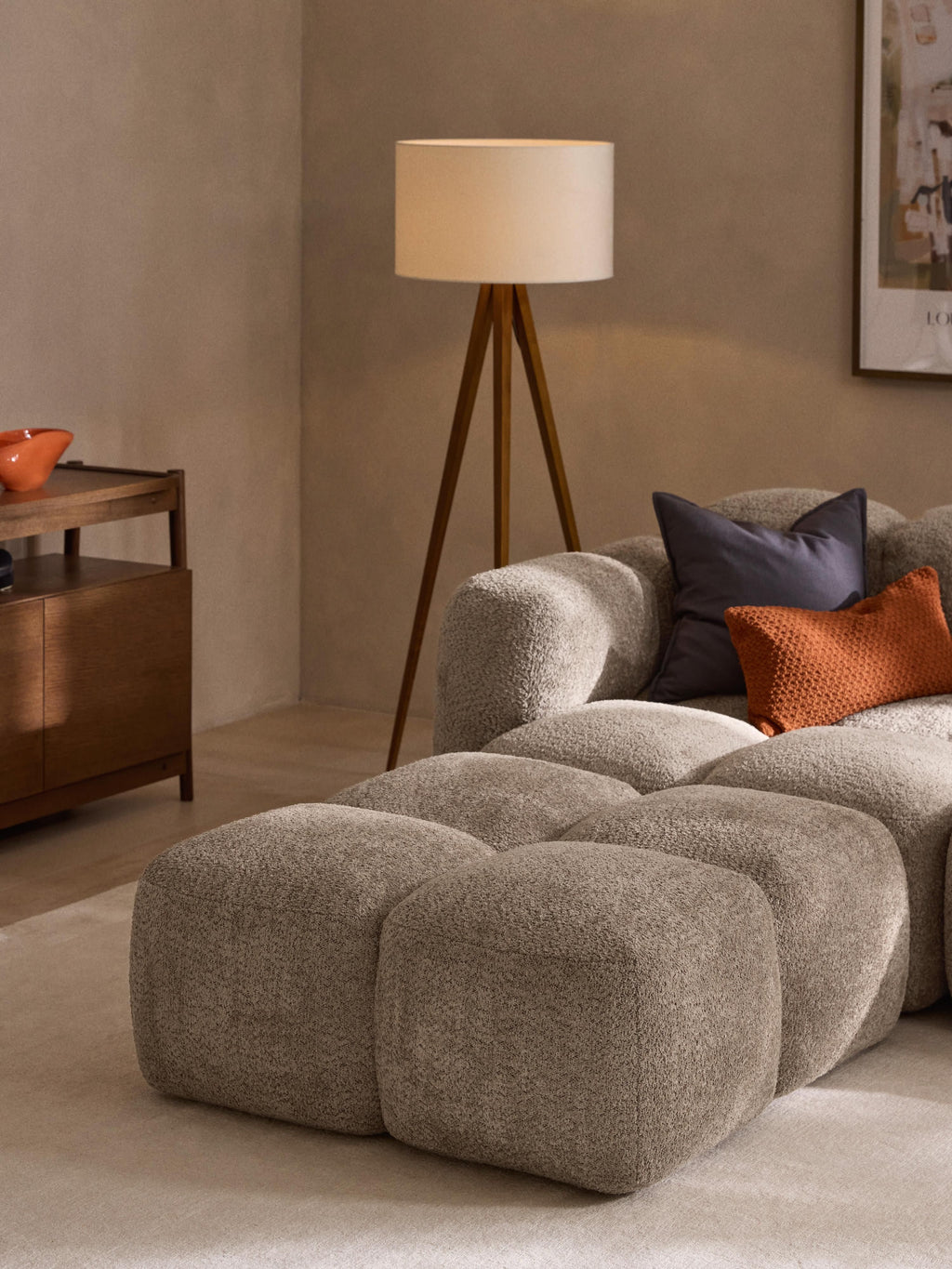 Sofa-Hocker Tayla aus Teddy-Bouclé