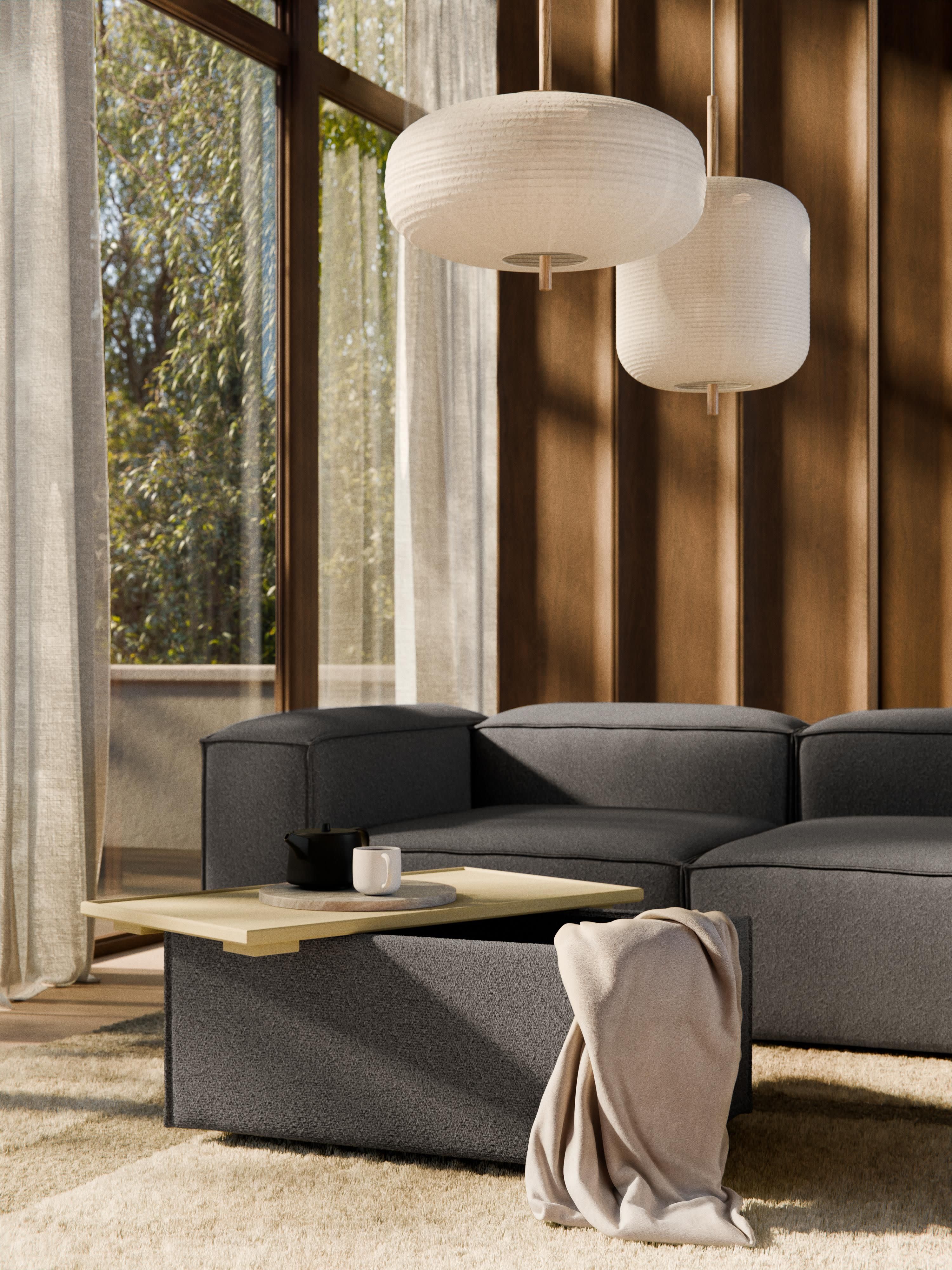 Sofa-Hocker Lennon aus Bouclé mit Stauraum