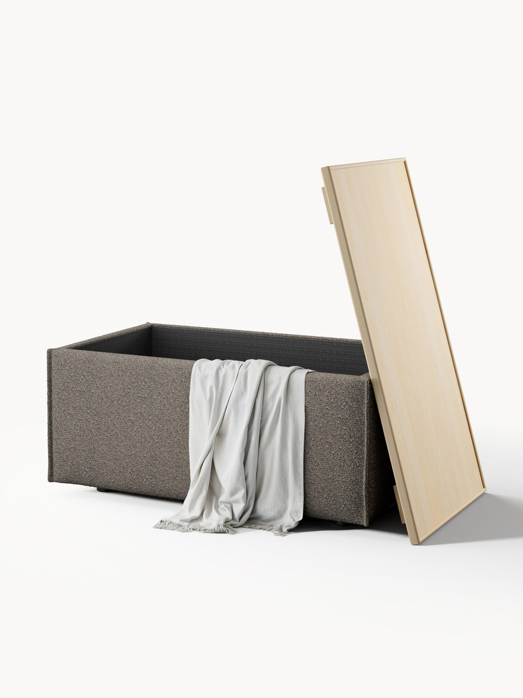Sofa-Hocker Lennon aus Bouclé mit Stauraum