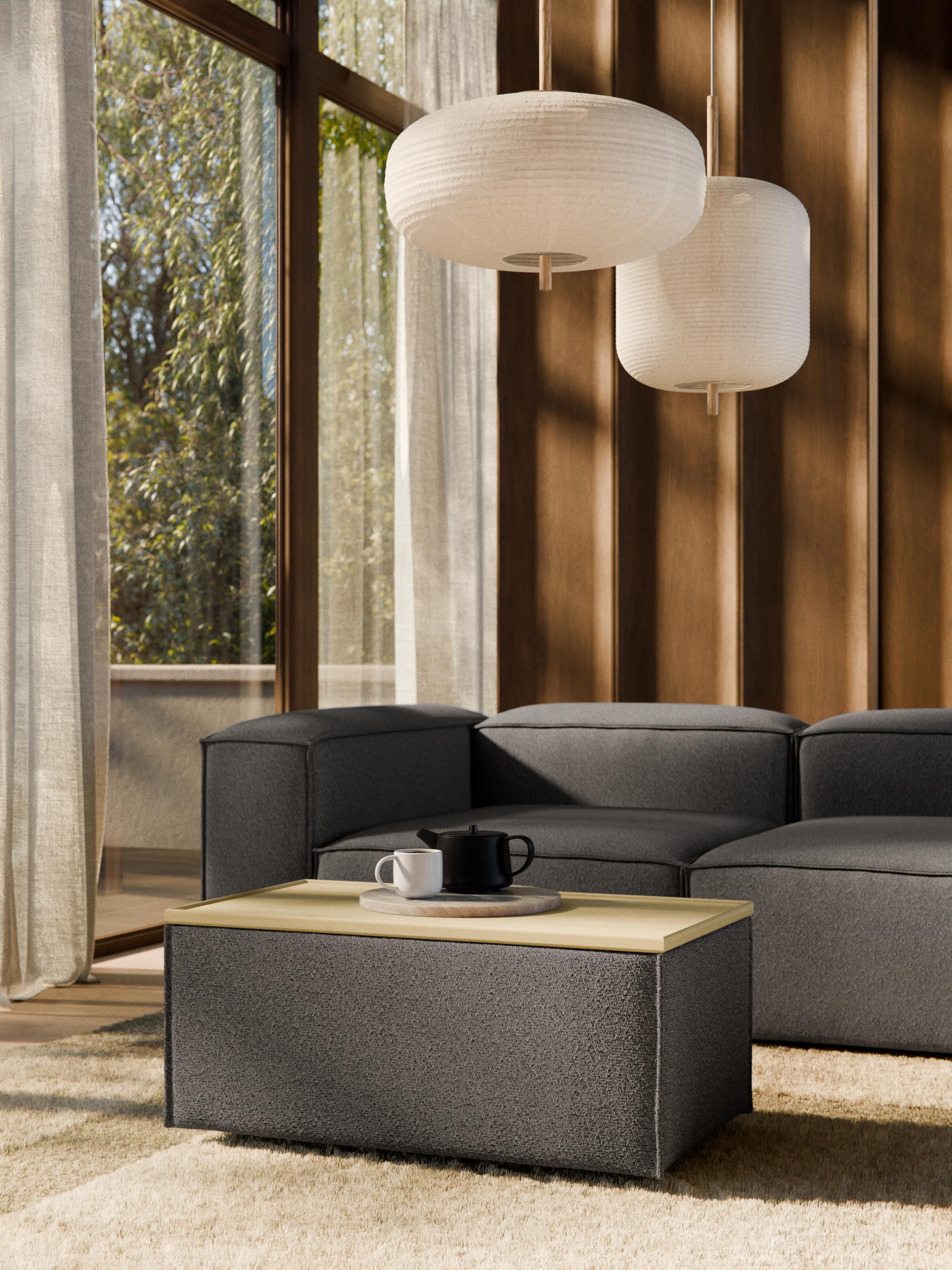 Sofa-Hocker Lennon aus Bouclé mit Stauraum