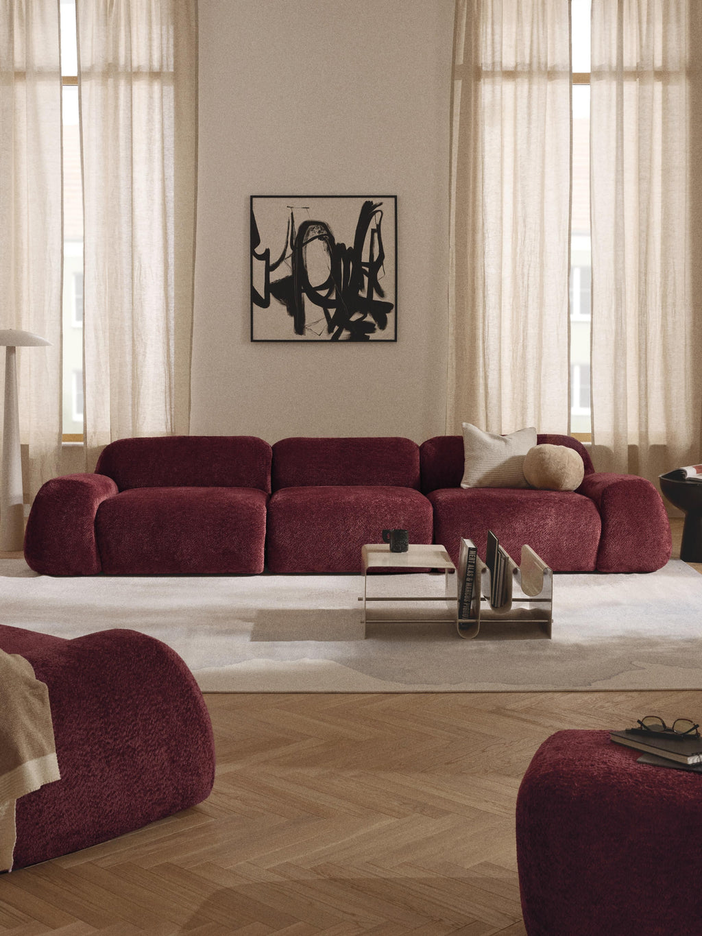 Modulares Teddy-Bouclé-Sofa Wolke (4-Sitzer)