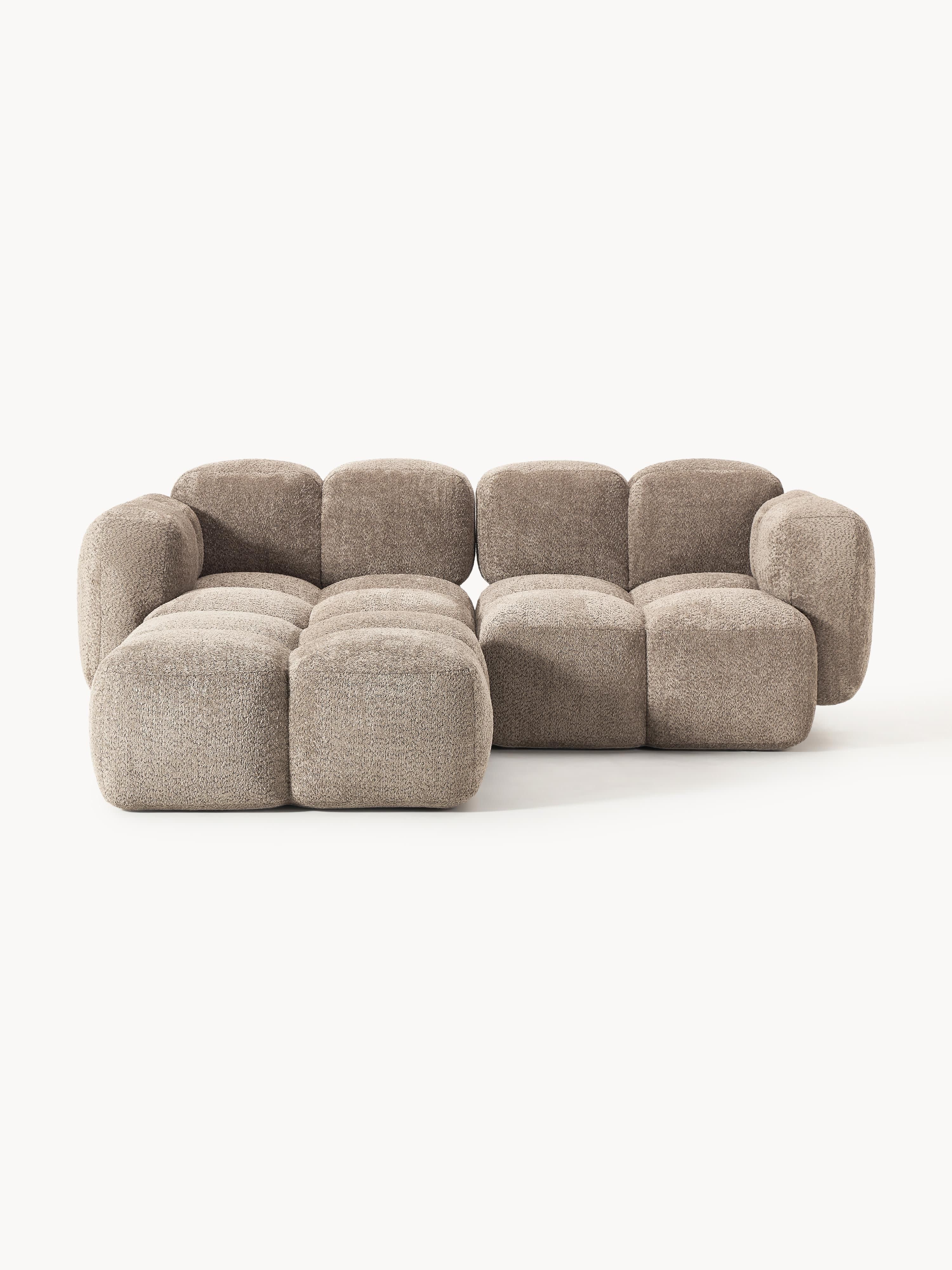Galeriebild 1 - Modulares Sofa Tayla (3-Sitzer) aus Teddy-Bouclé mit Hocker (links/rechts)