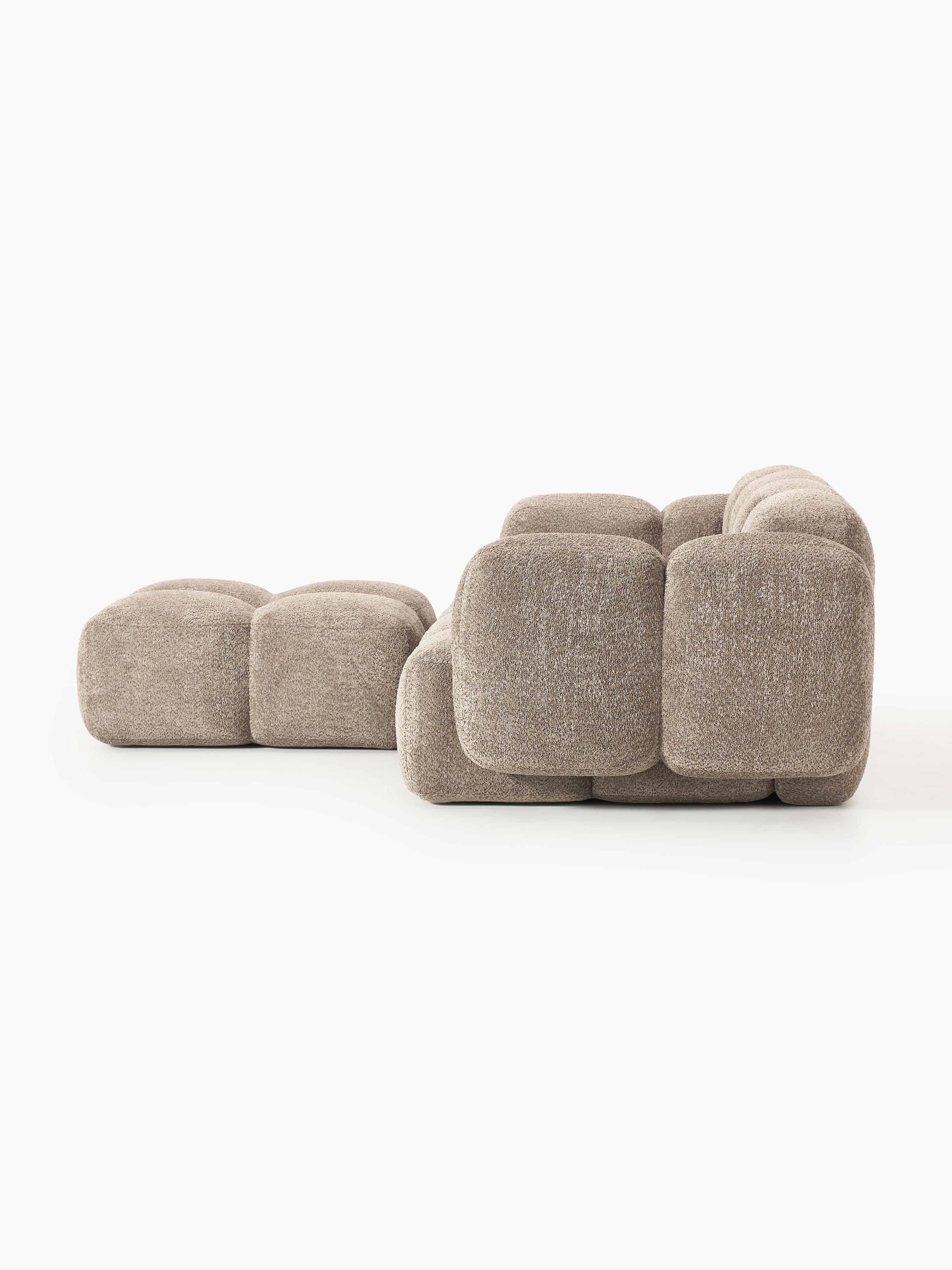 Modulares Sofa Tayla (3-Sitzer) aus Teddy-Bouclé mit Hocker (links/rechts)