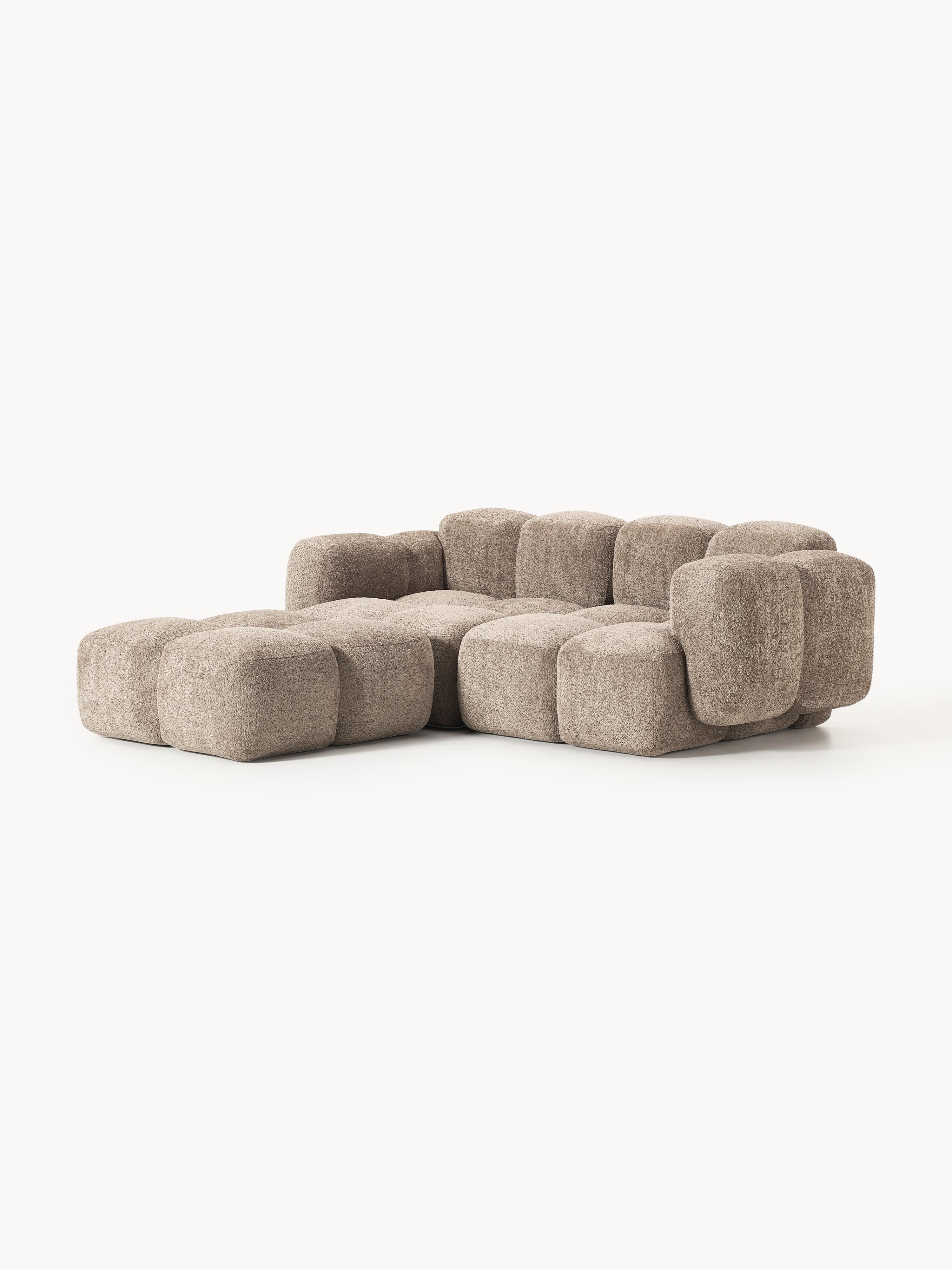 Modulares Sofa Tayla (3-Sitzer) aus Teddy-Bouclé mit Hocker (links/rechts)