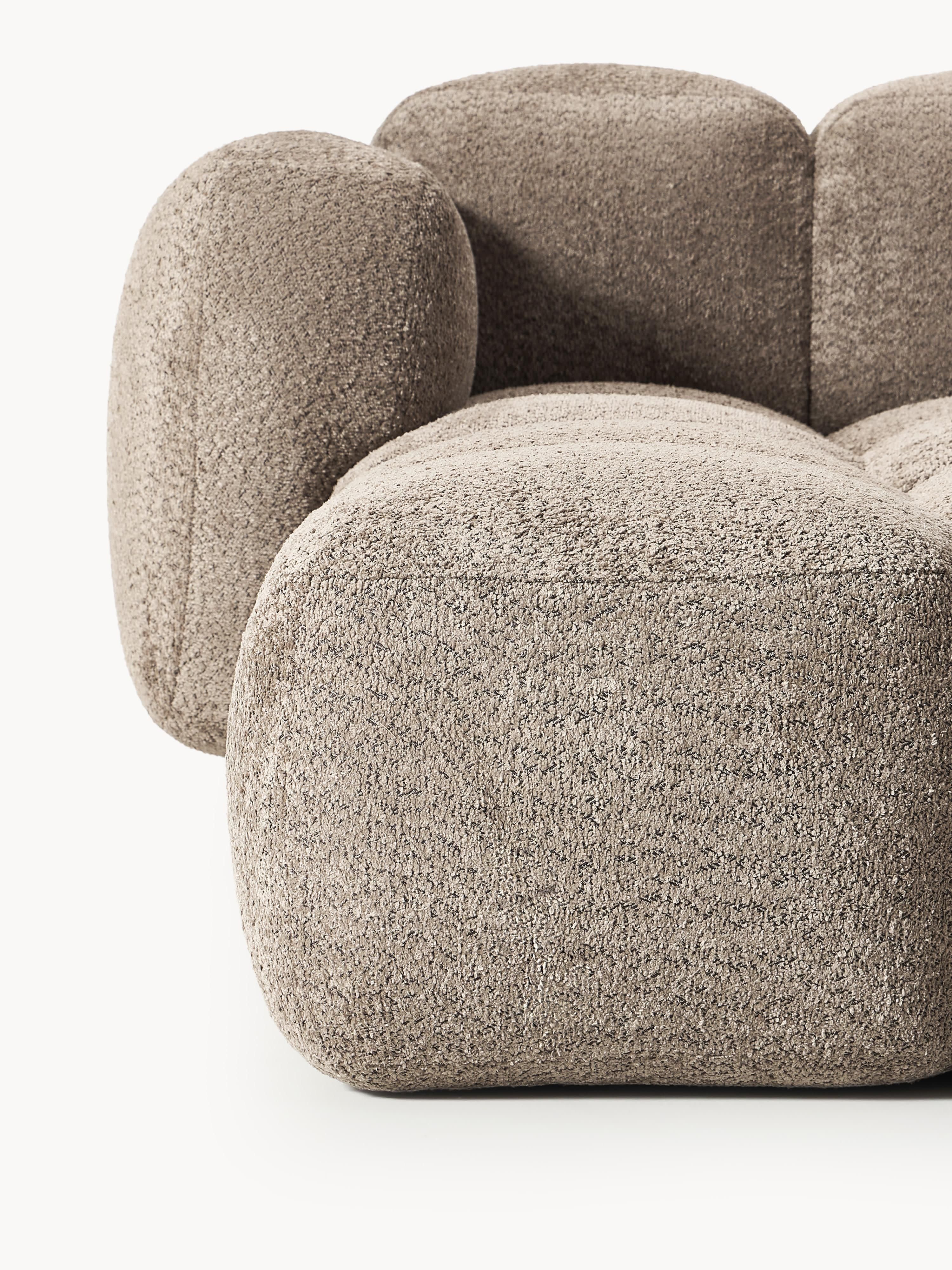 Modulares Sofa Tayla (3-Sitzer) aus Teddy-Bouclé mit Hocker (links/rechts)