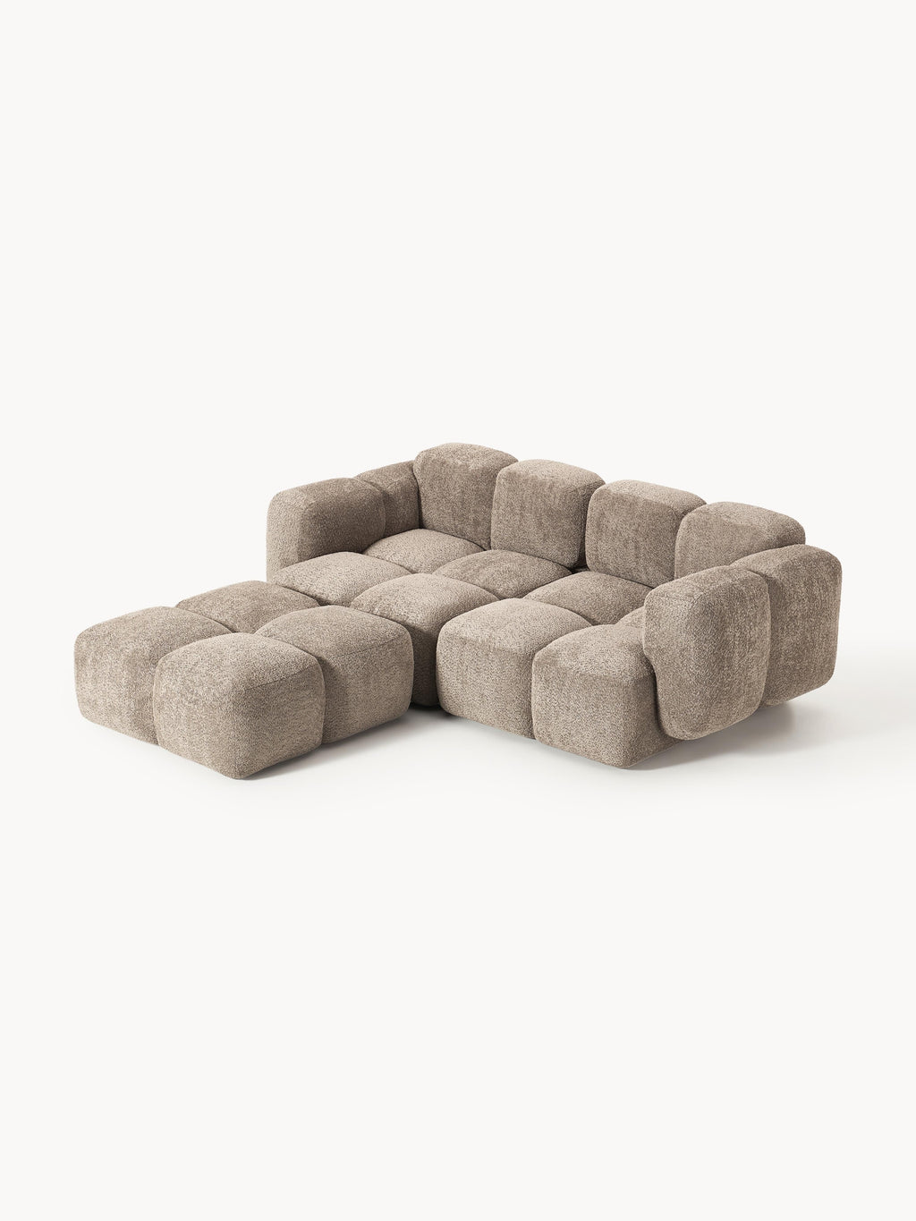 Modulares Sofa Tayla (3-Sitzer) aus Teddy-Bouclé mit Hocker (links/rechts)