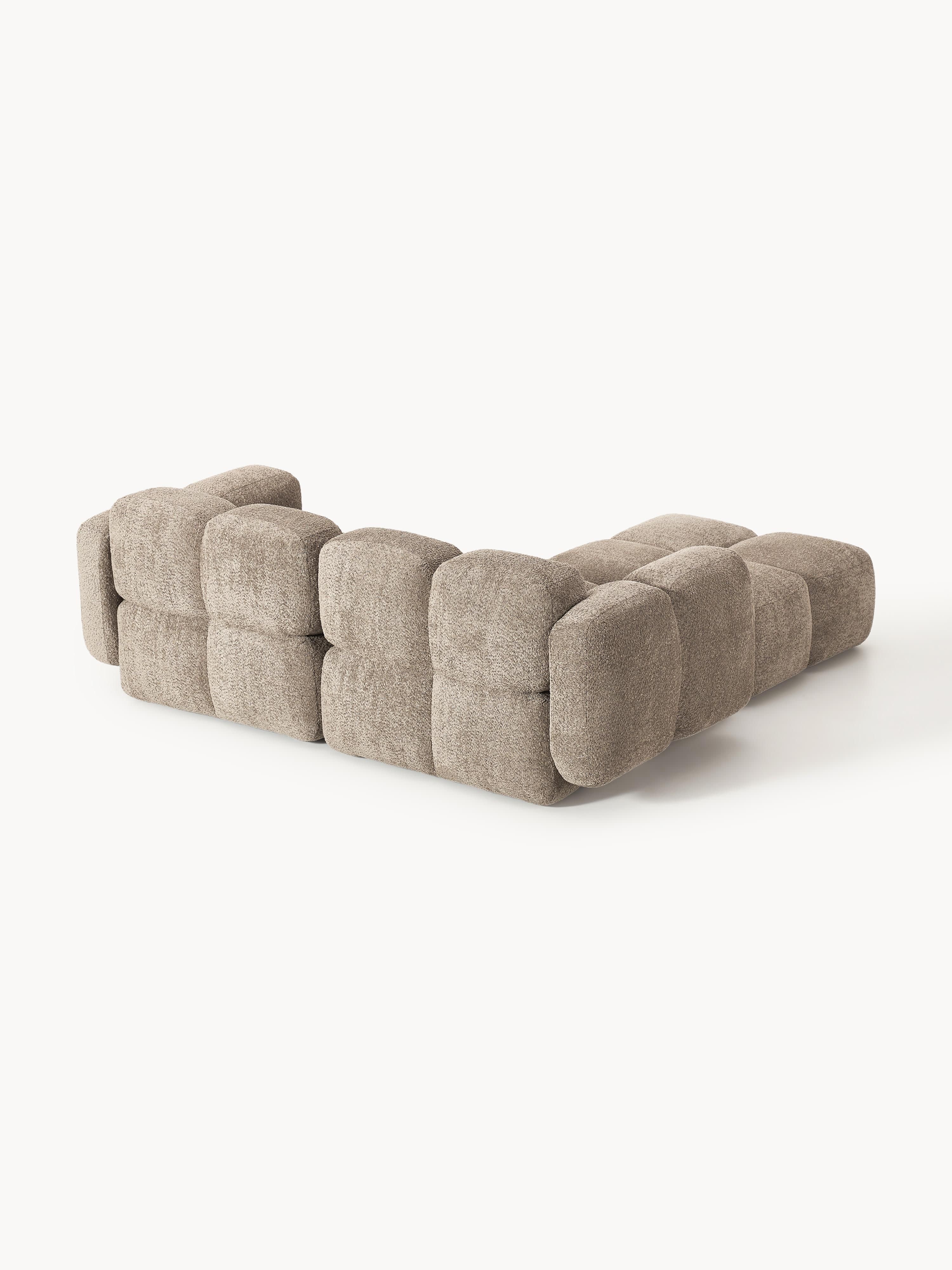Modulares Sofa Tayla (3-Sitzer) aus Teddy-Bouclé mit Hocker (links/rechts)