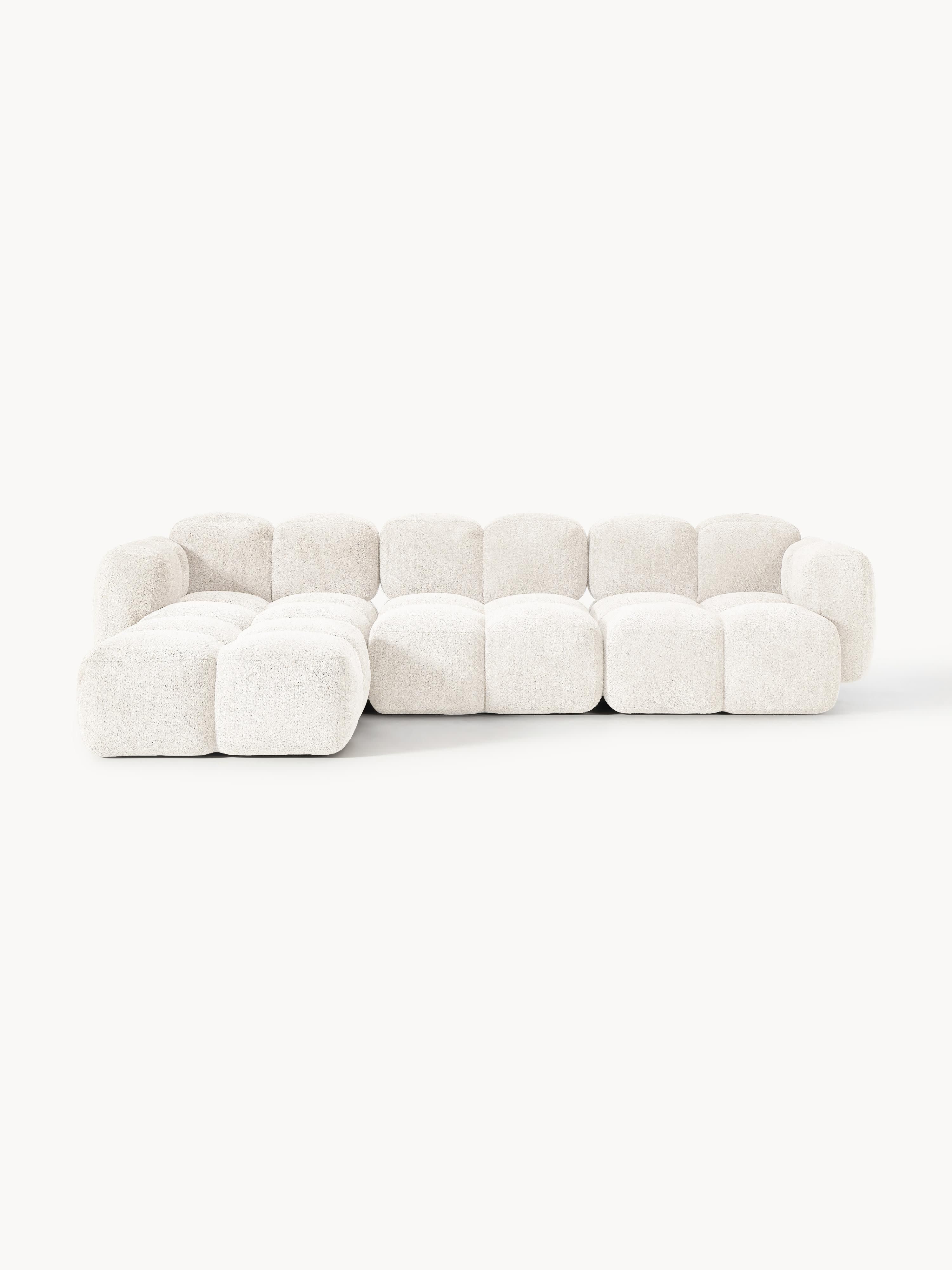 Galeriebild 1 - Modulares Sofa Tayla (4-Sitzer) aus Teddy-Bouclé mit Hocker (links/rechts)
