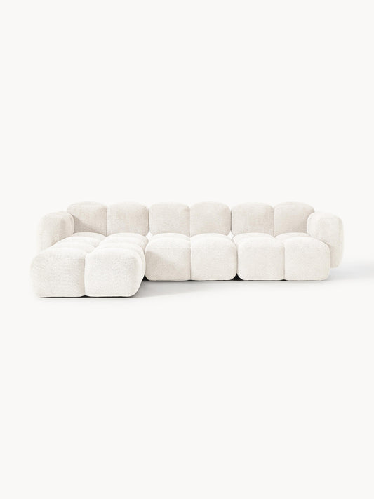 Galeriebild 1 - Modulares Sofa Tayla (4-Sitzer) aus Teddy-Bouclé mit Hocker (links/rechts)