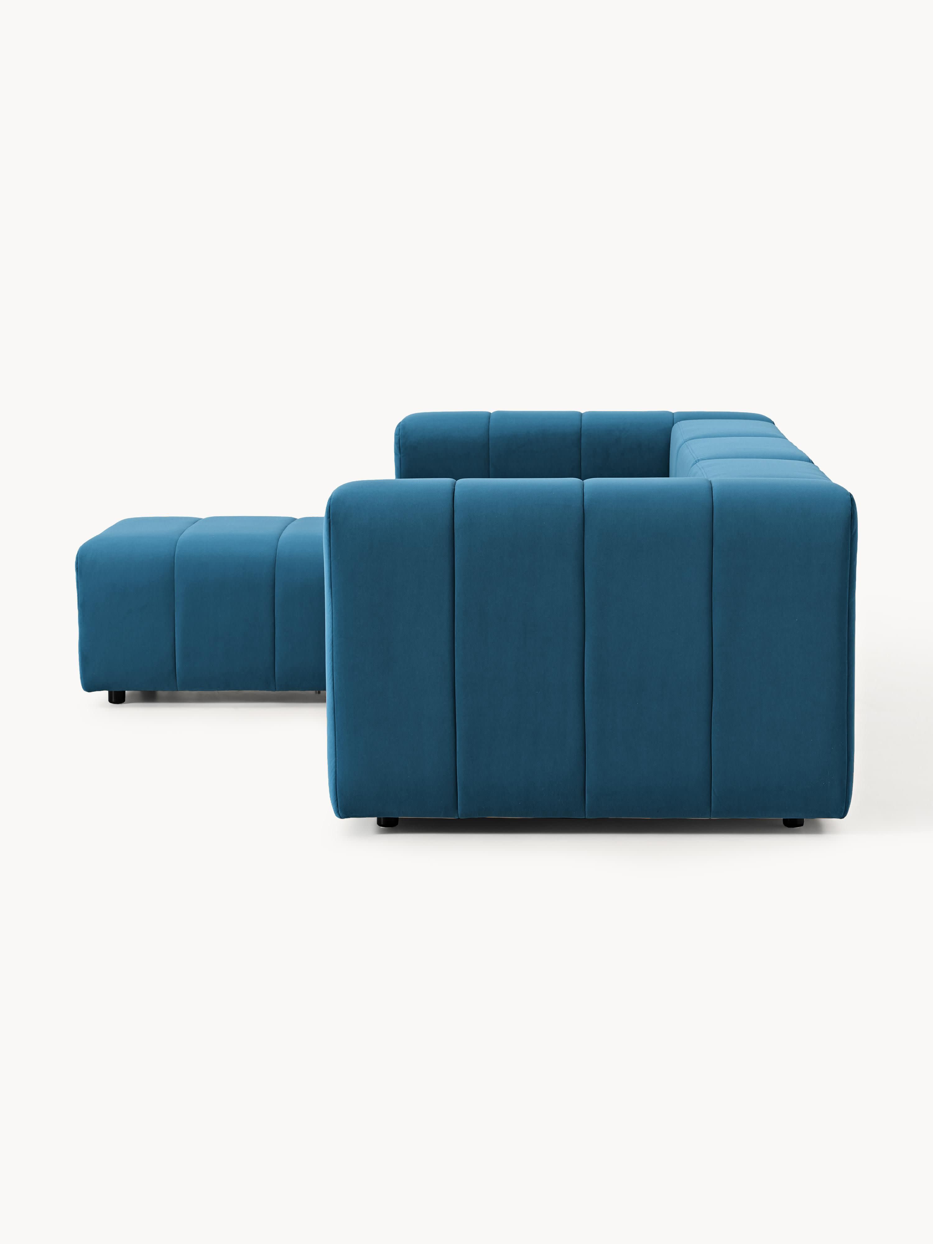 Modulares Samt-Sofa Lena (4-Sitzer) mit Hocker (links/rechts)