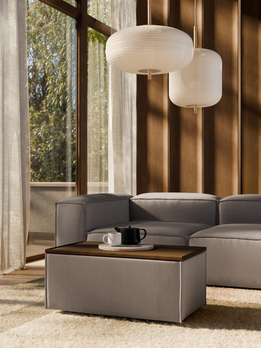 Sofa-Hocker Lennon aus Cord mit Stauraum