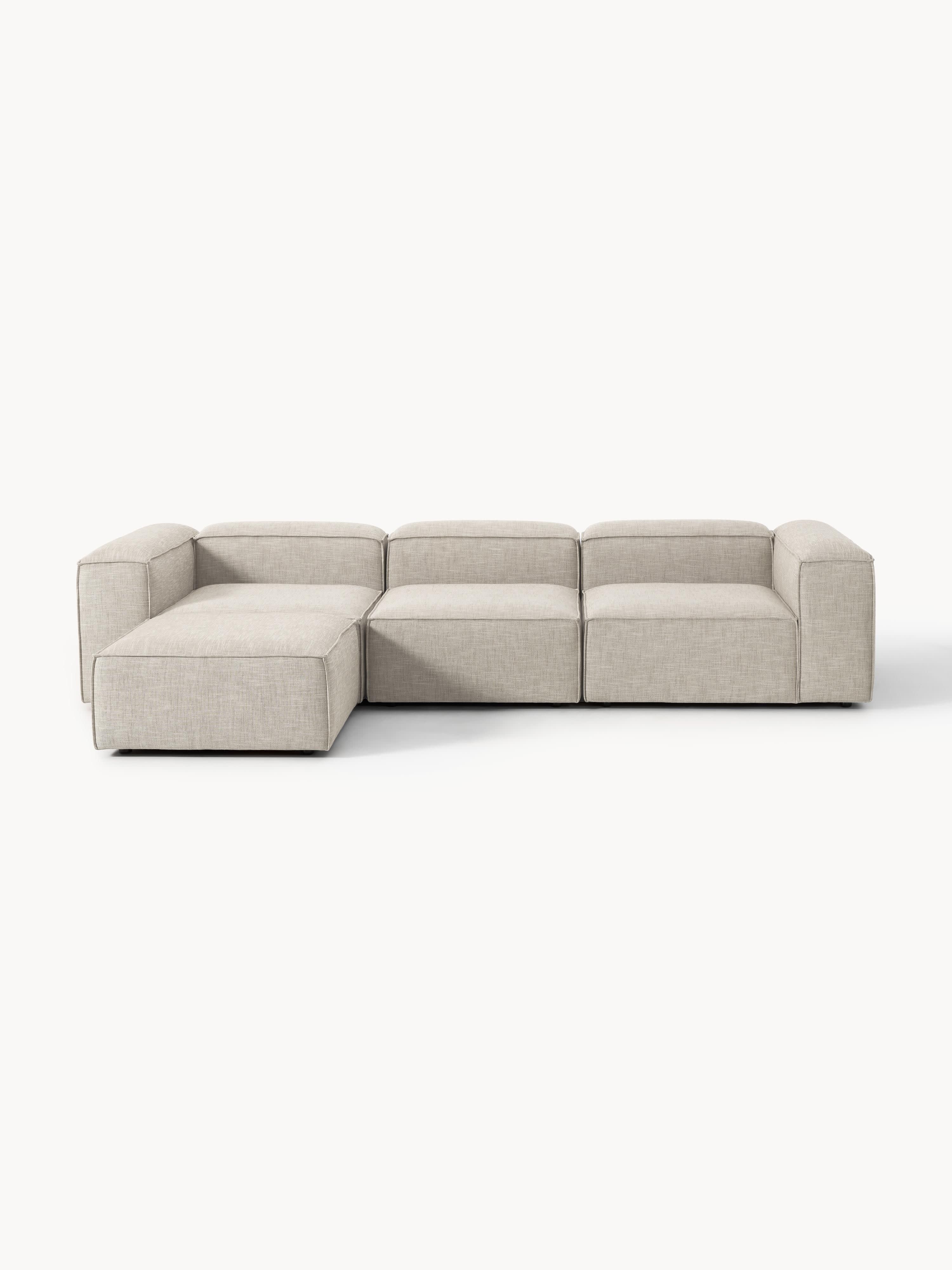Modulares Sofa Lennon (4-Sitzer) aus Leinen-Mix mit Hocker (links/rechts)