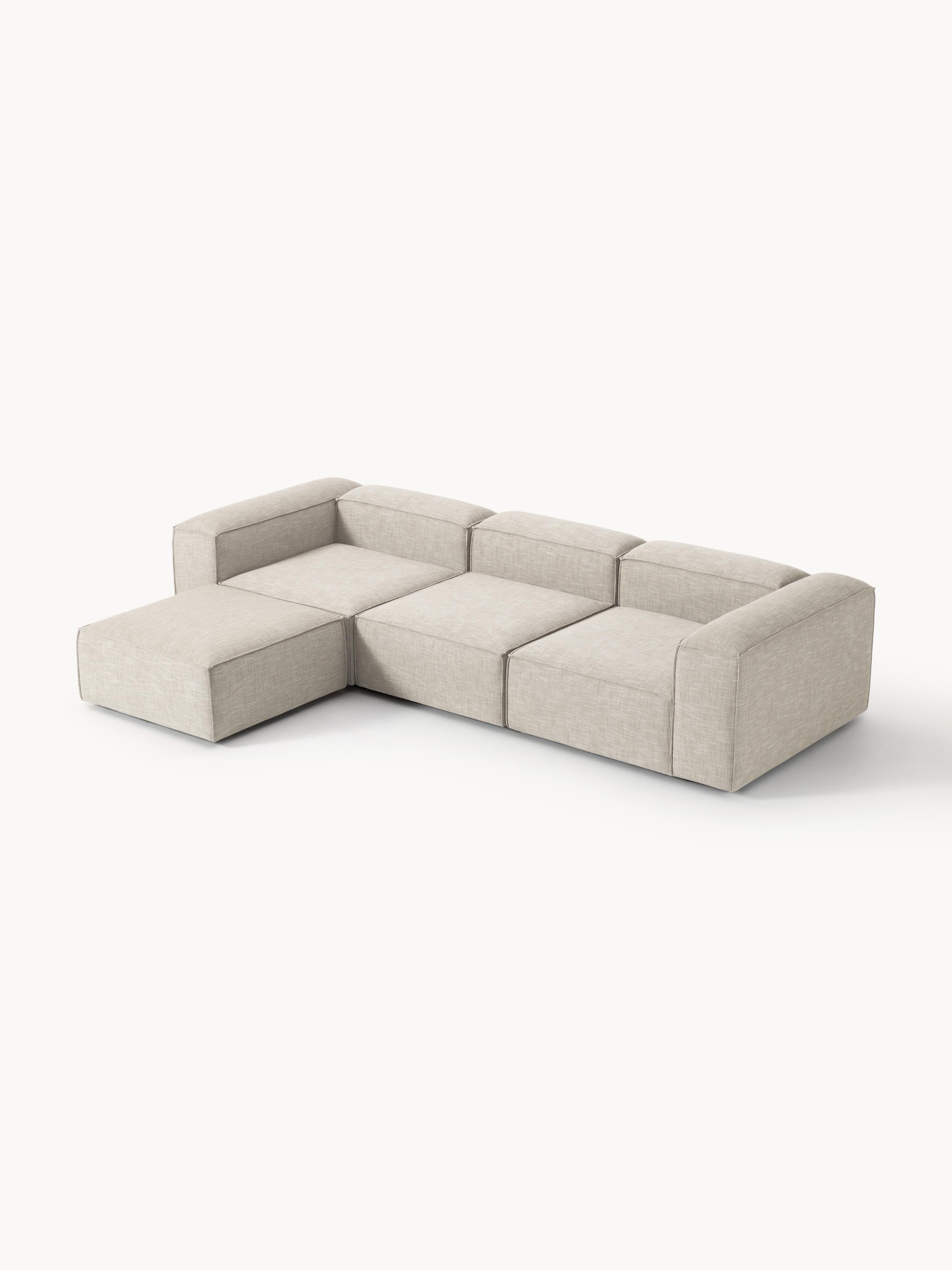 Modulares Sofa Lennon (4-Sitzer) aus Leinen-Mix mit Hocker (links/rechts)