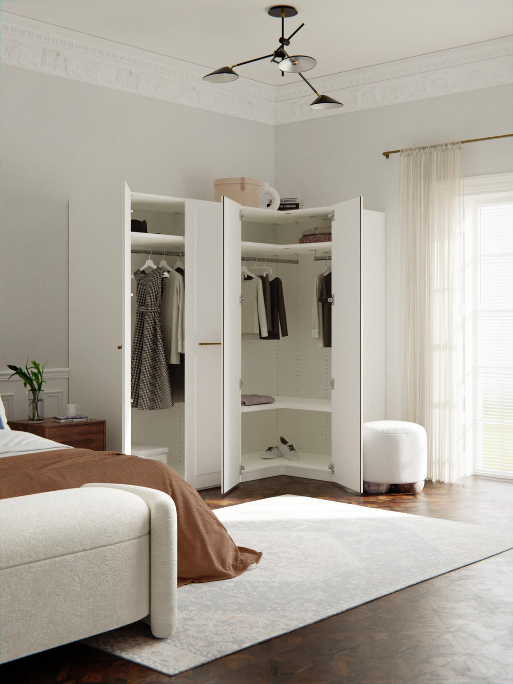 Modularer Eck-Kleiderschrank Charlotte, 215 cm Breite, in verschiedenen Größen