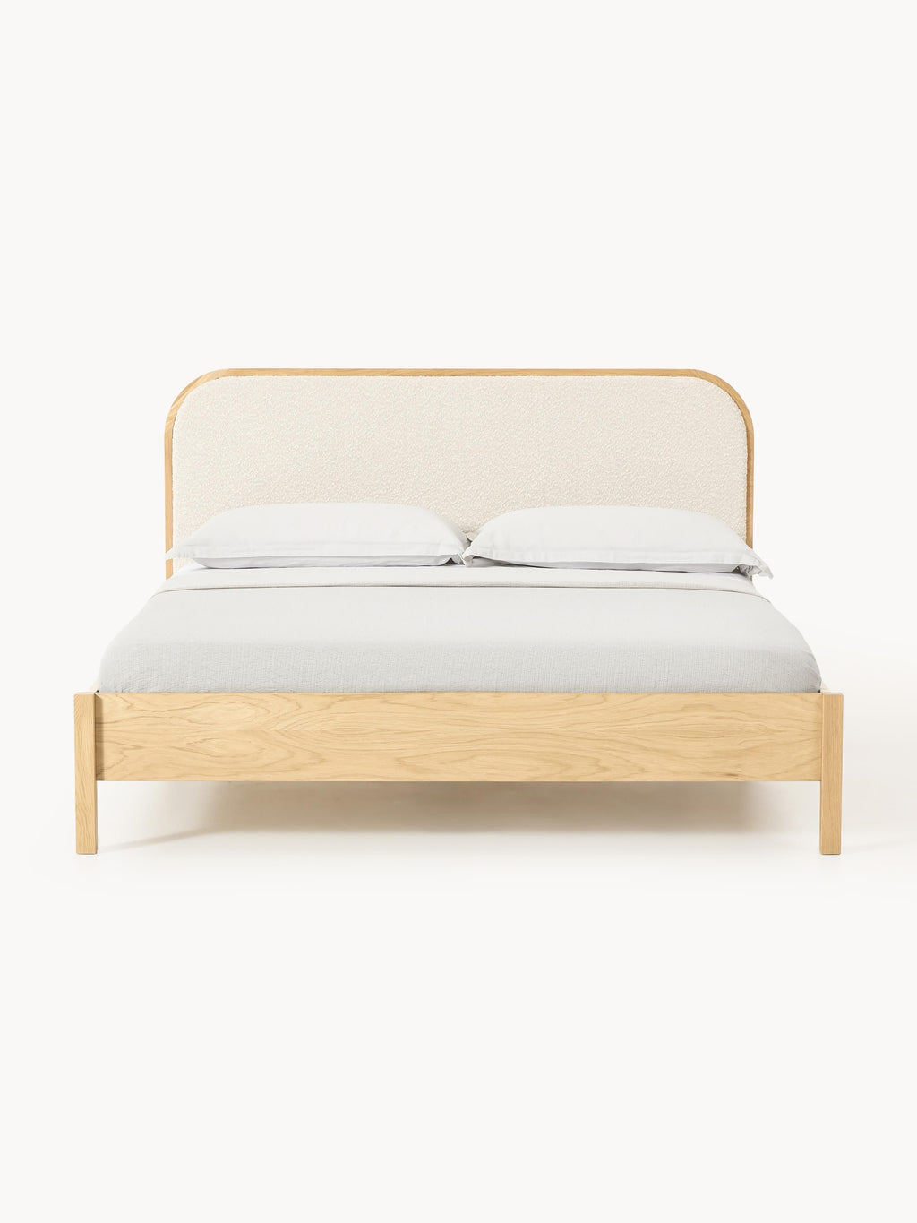 Holzbett Jones mit Kopfteil aus Bouclé