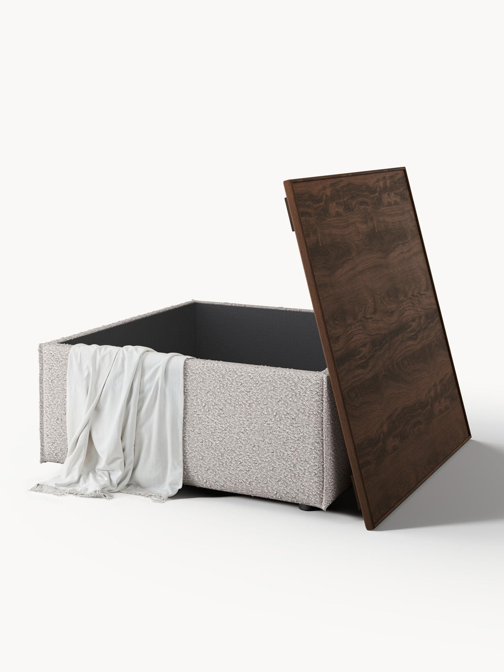 Sofa-Hocker Lennon aus Bouclé mit Stauraum