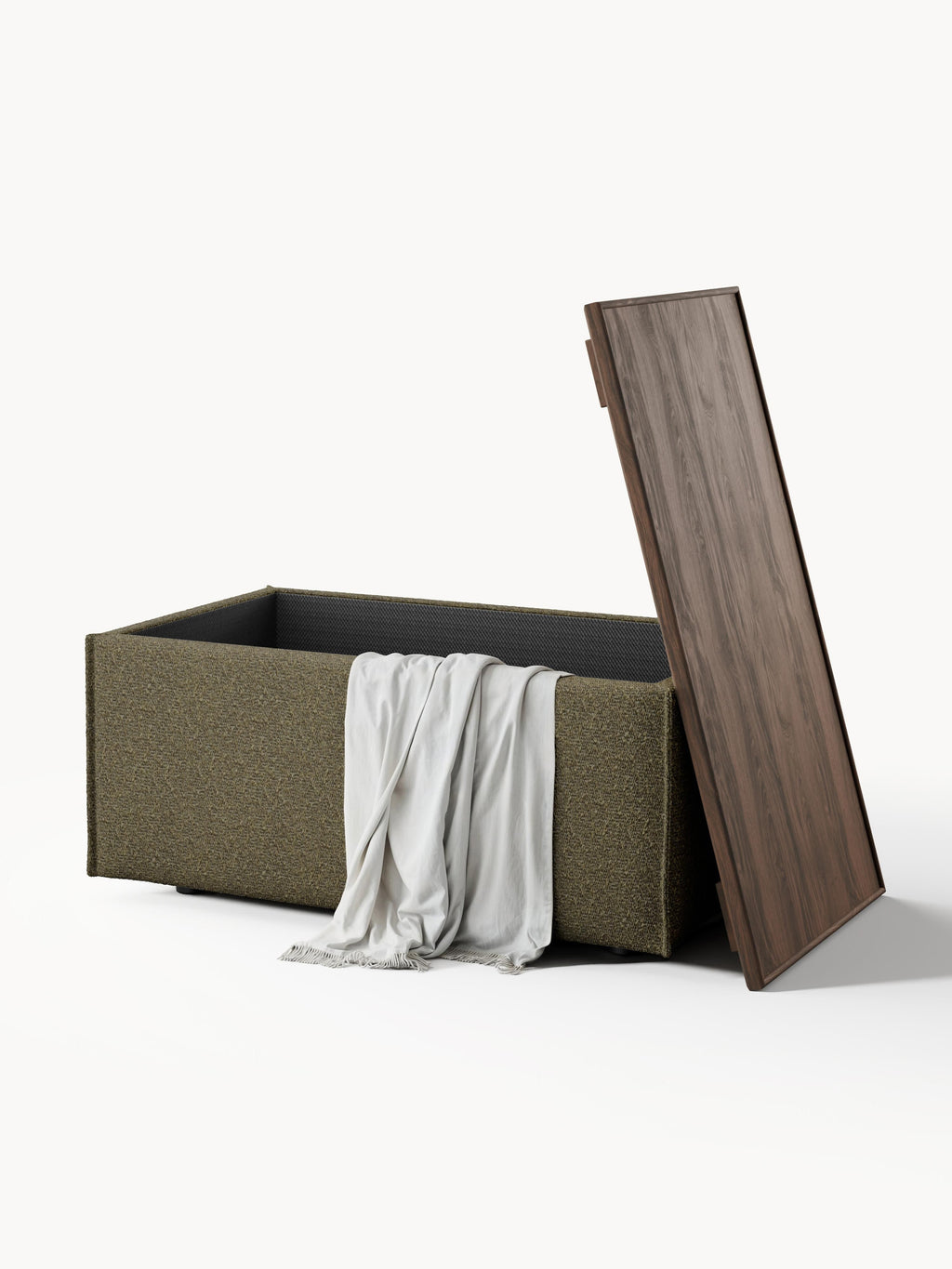 Sofa-Hocker Lennon aus Bouclé mit Stauraum