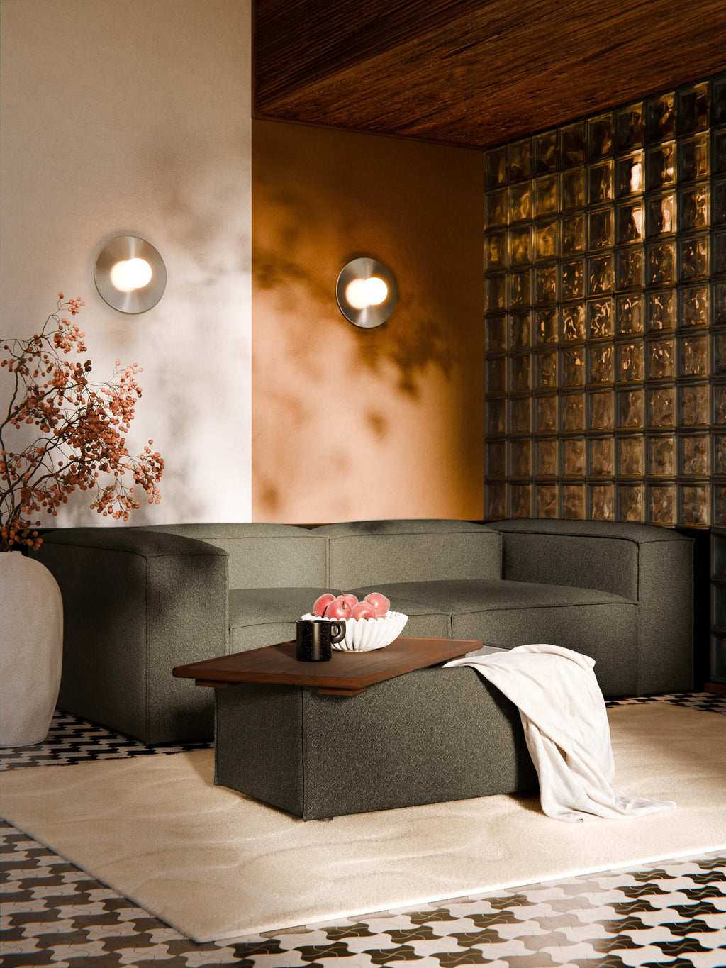 Sofa-Hocker Lennon aus Bouclé mit Stauraum