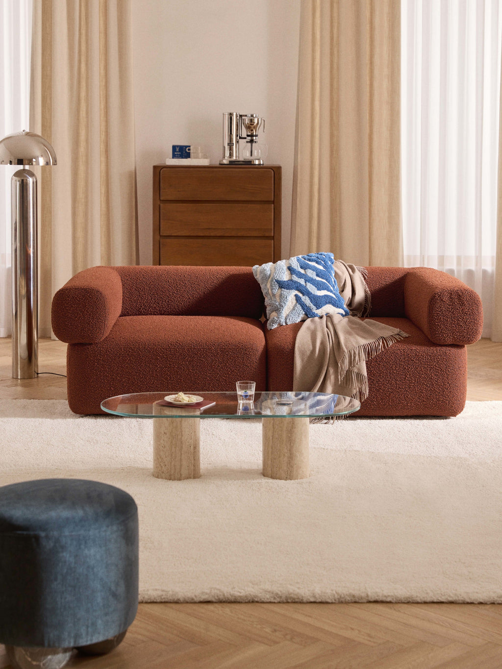 Modulares Bouclé-Sofa Anton (3-Sitzer)