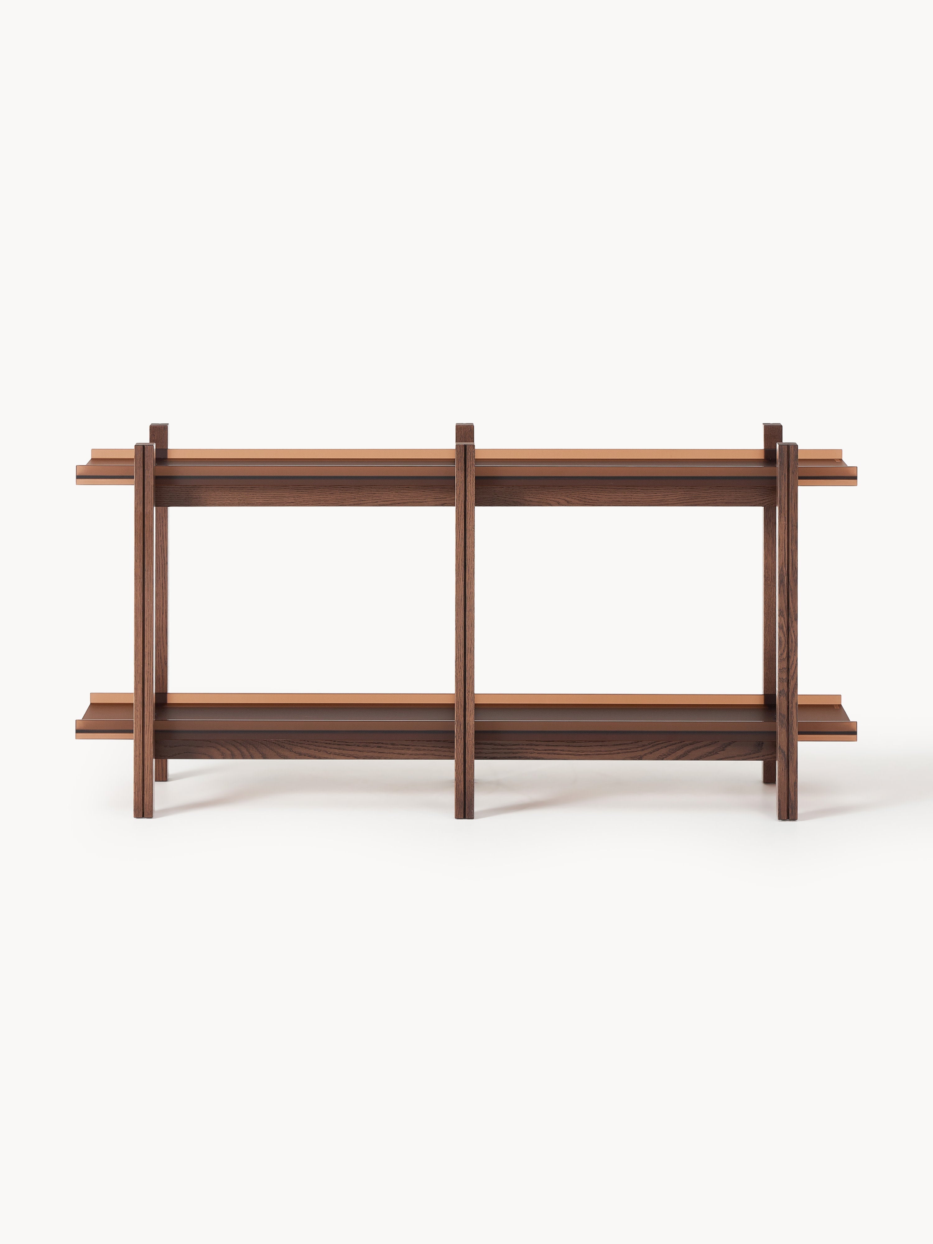 Holz-Regal Alex, Eichenholz & Glas