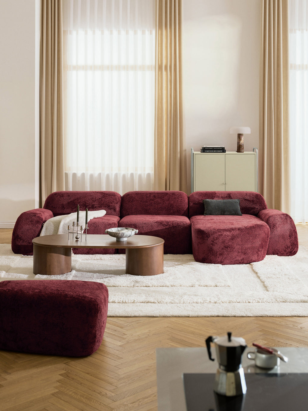 Modulares Teddy-Bouclé-Ecksofa Wolke (4-Sitzer)