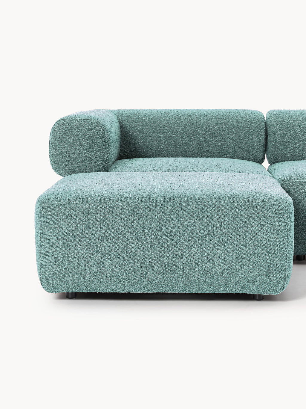 Großes modulares Bouclé-Sofa Anton mit Hocker (links/rechts)