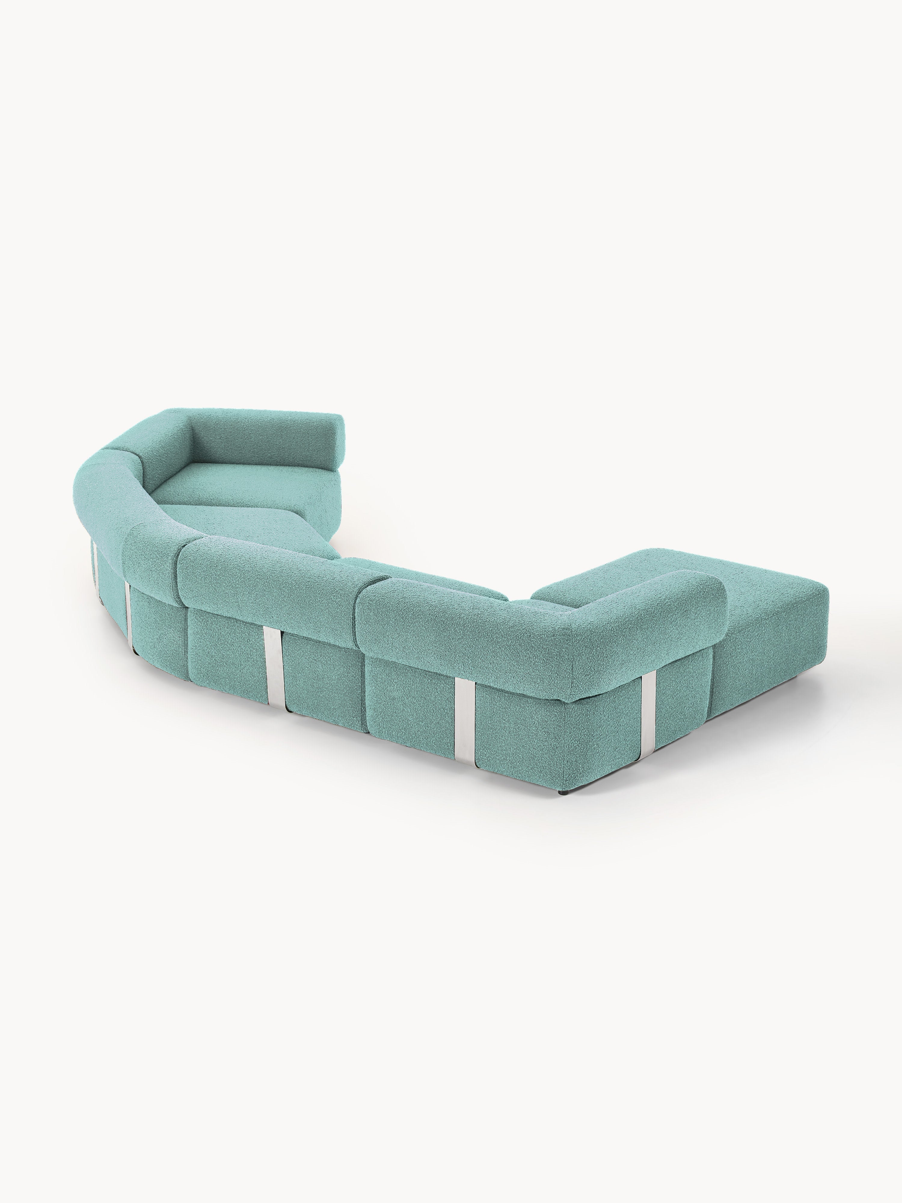 Großes modulares Bouclé-Sofa Anton mit Hocker (links/rechts)